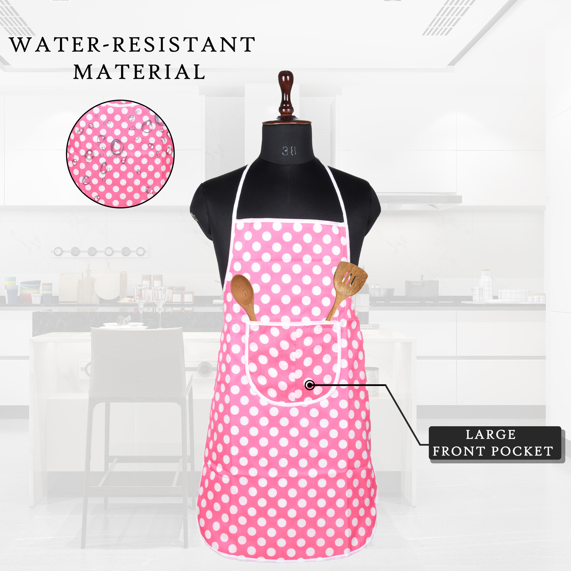 Kuber Industries Kitchen Apron  Apron for Chef  Cooking Apron for Men  Apron for Restaurant  Waterproof Apron  Front Pocket Cooking Cloth  Kitchen Dress for Women  Dot  Pink
