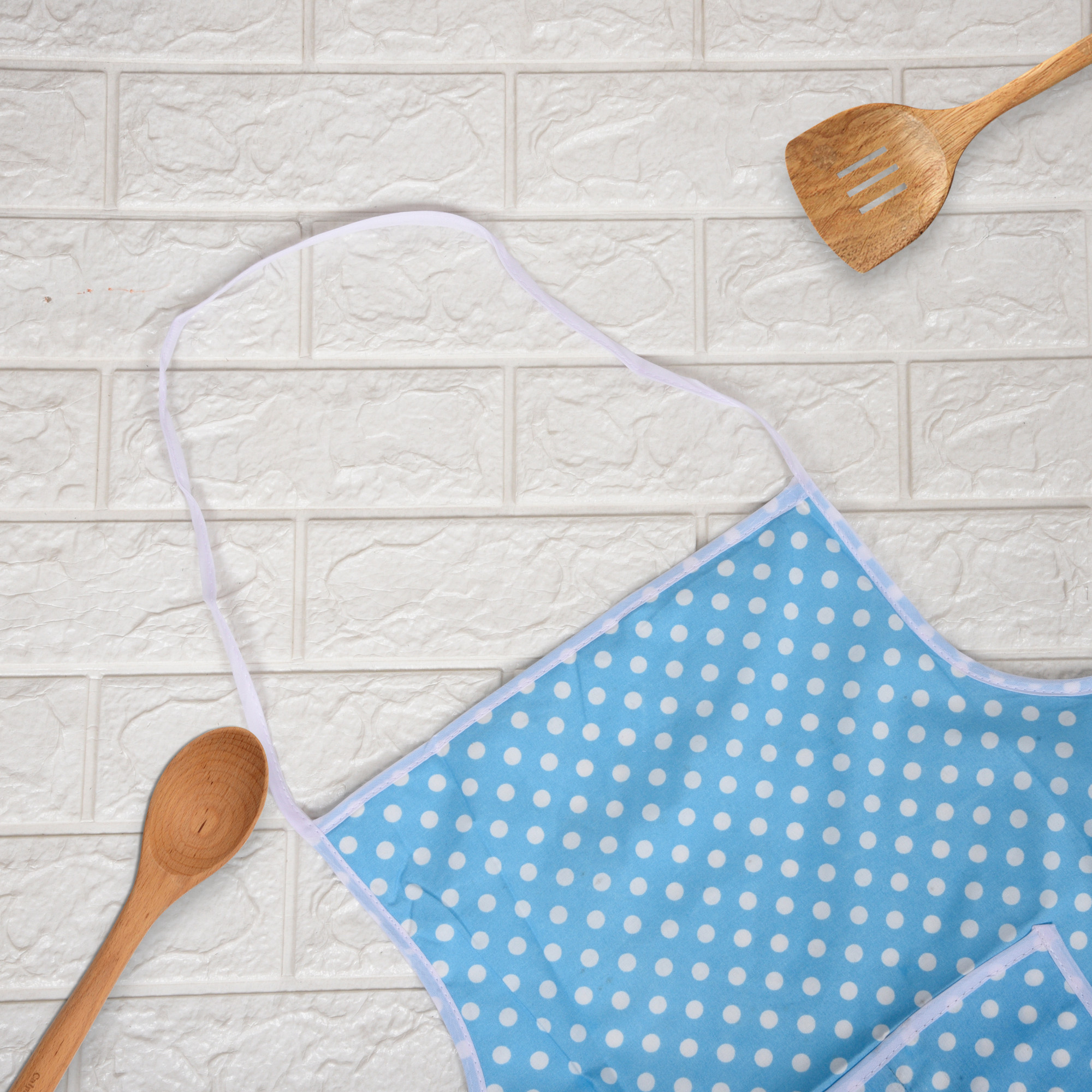 Kuber Industries Kitchen Apron  Apron for Chef  Cooking Apron for Men  Kitchen Dress for Women  Apron for Restaurant  Waterproof Apron  Front Pocket Cooking Cloth  Dot  Sky Blue