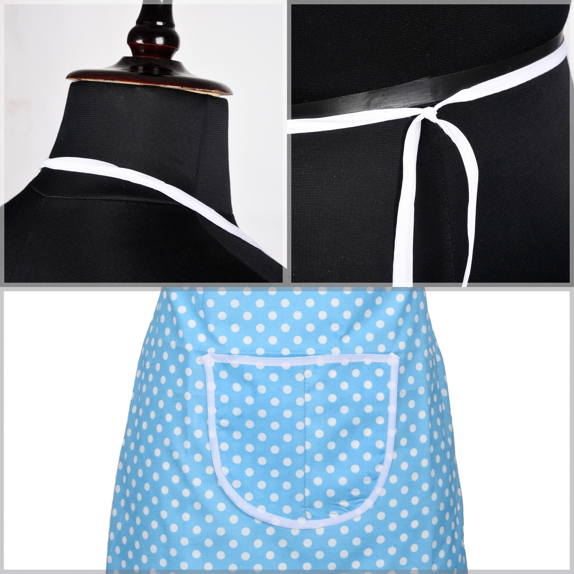 Kuber Industries Kitchen Apron  Apron for Chef  Cooking Apron for Men  Kitchen Dress for Women  Apron for Restaurant  Waterproof Apron  Front Pocket Cooking Cloth  Dot  Sky Blue