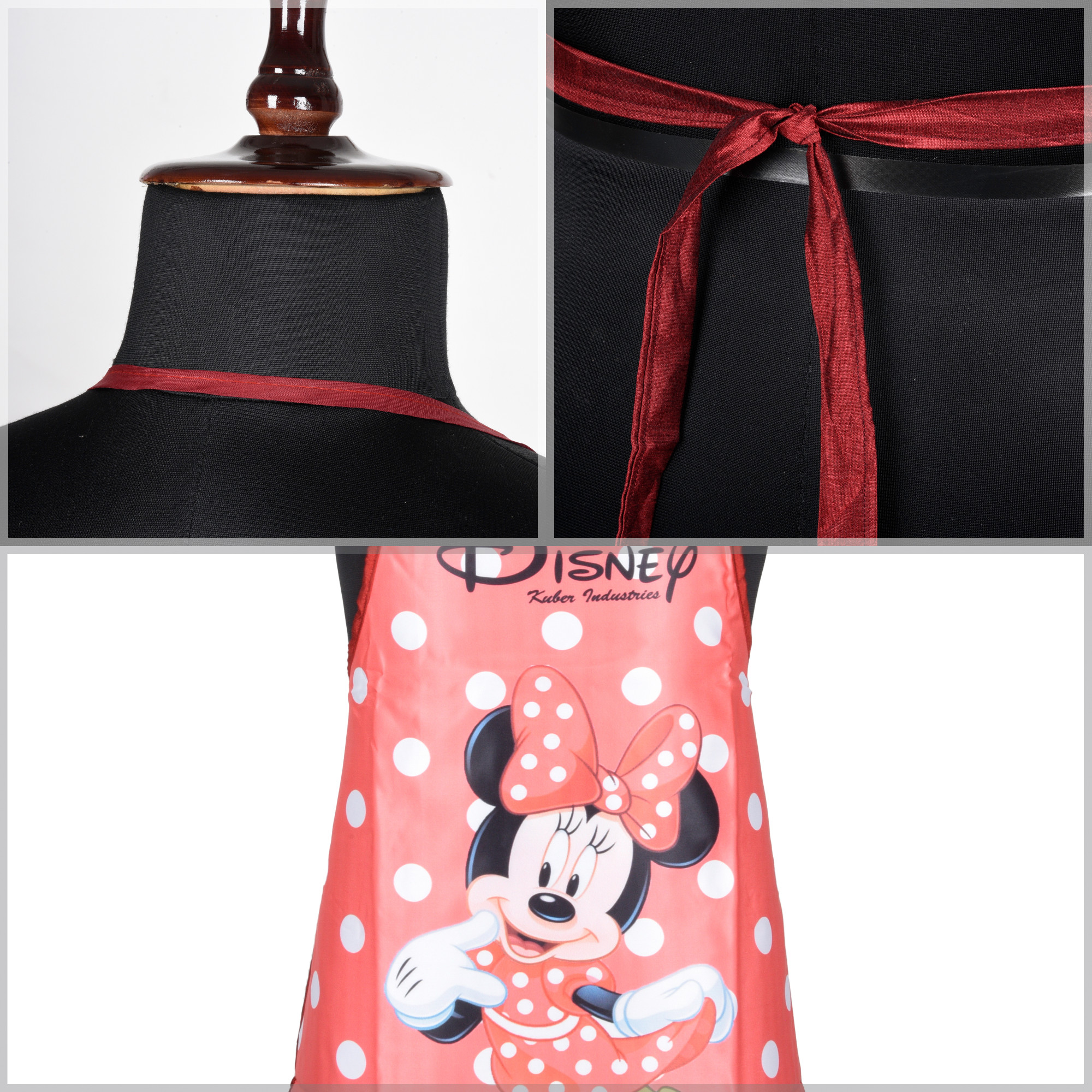 Kuber Industries Kitchen Apron  Apron for Housewife  Disney Minnie Print  Apron for Restaurant  Waterproof Apron  Kitchen Dress for Women  Chef Apron  Cooking Apron for Men  Red