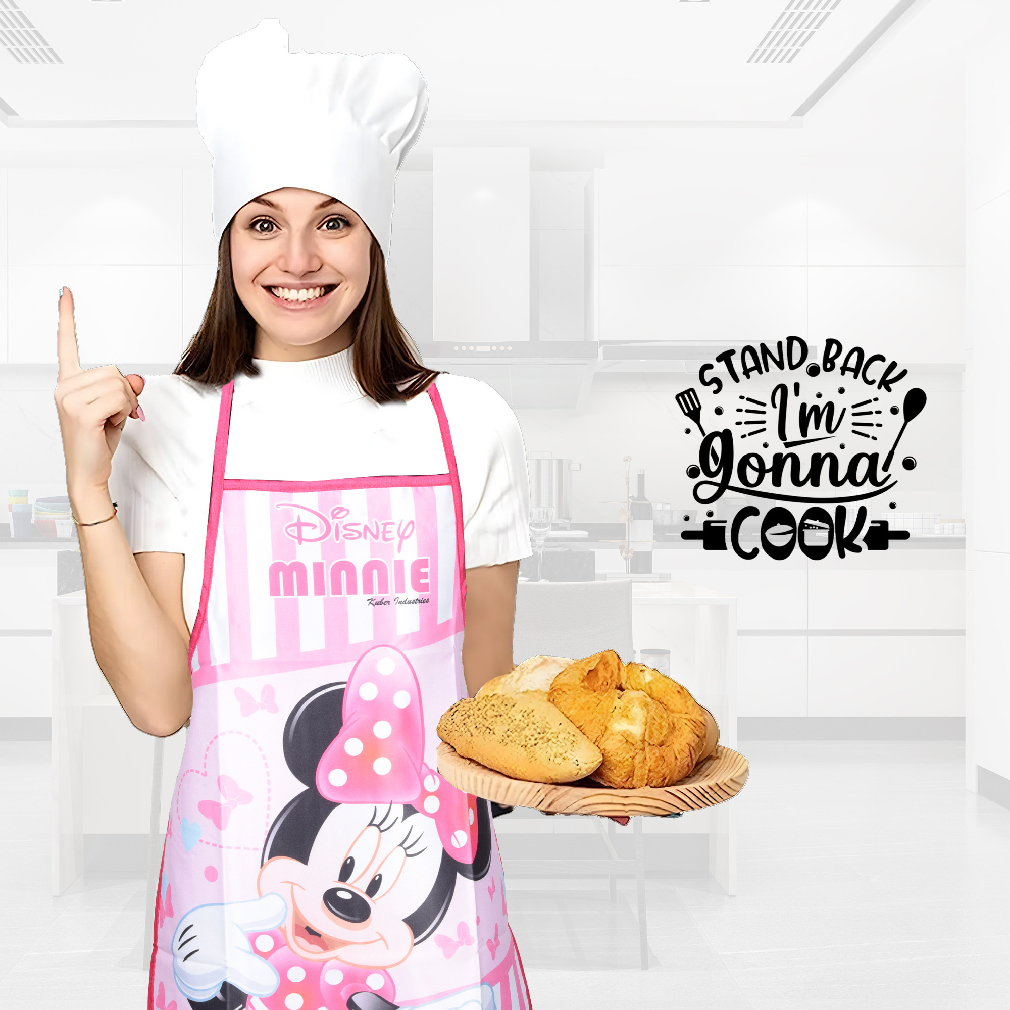 Kuber Industries Kitchen Apron  Apron for Housewife  Disney Minnie Print  Waterproof Apron  Apron for Restaurant  Kitchen Dress for Women  Chef Apron  Cooking Apron for Men  Pink