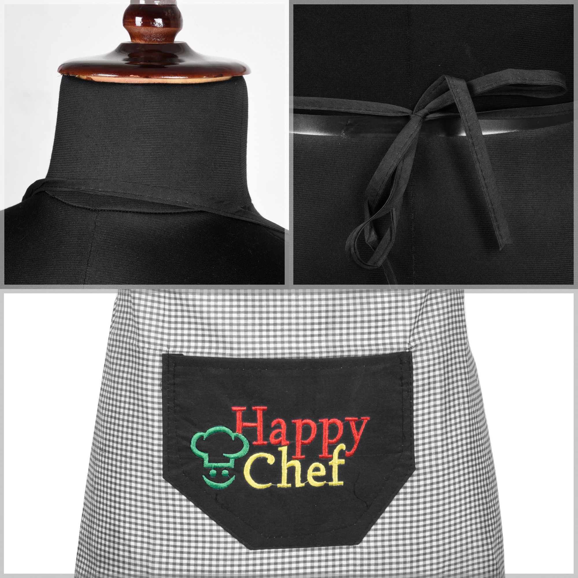 Kuber Industries Kitchen Apron  Apron for Restaurant  Front Pocket  Kitchen Dress for Women  Waterproof Apron  Apron for Chef  Cooking Apron for Men  Barik Check  Black