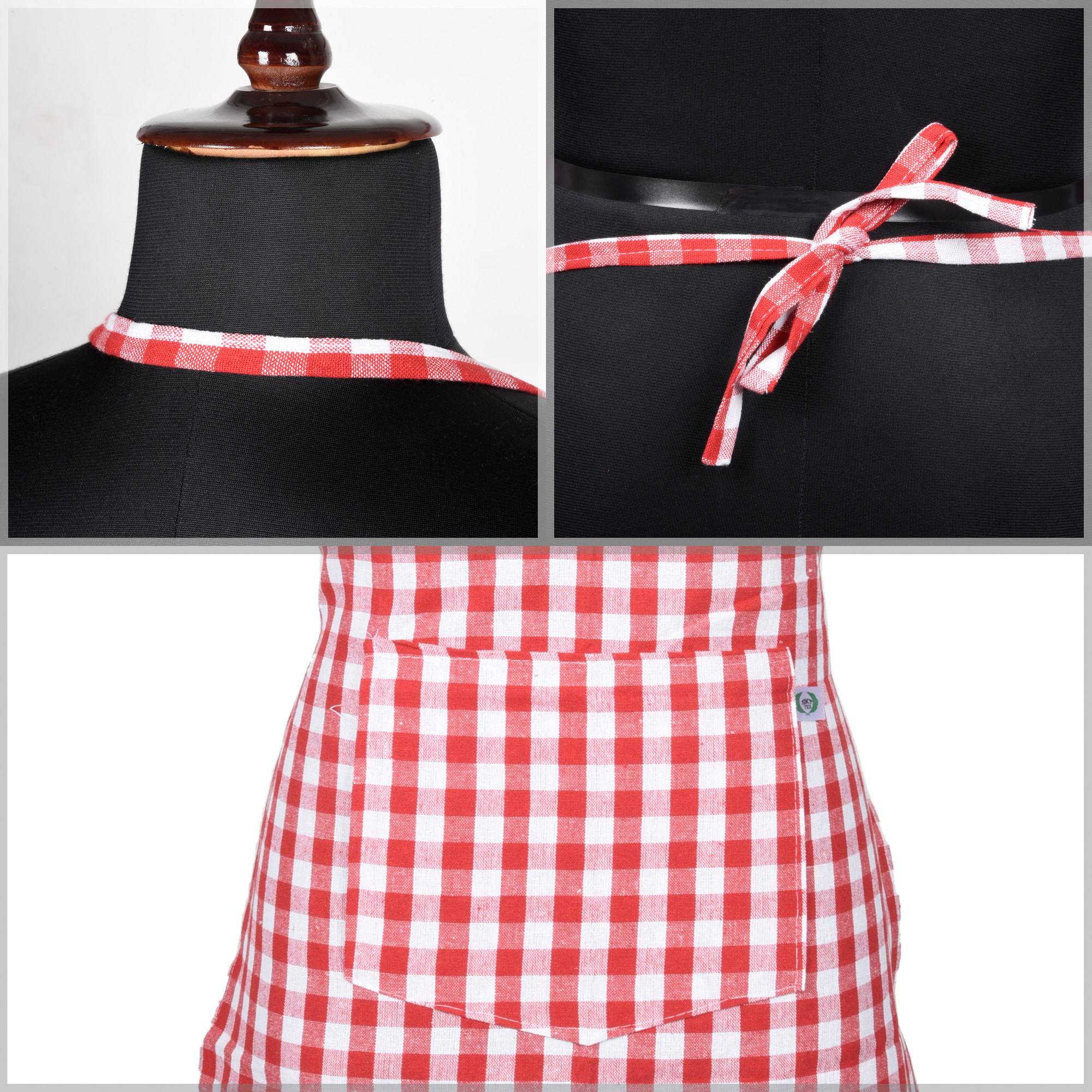 Kuber Industries Kitchen Apron  Apron for Restaurant  Kitchen Dress for Women  Housewife Apron  Front Pocket  Apron for Chef  Cooking Apron for Men  Mota Check  Red