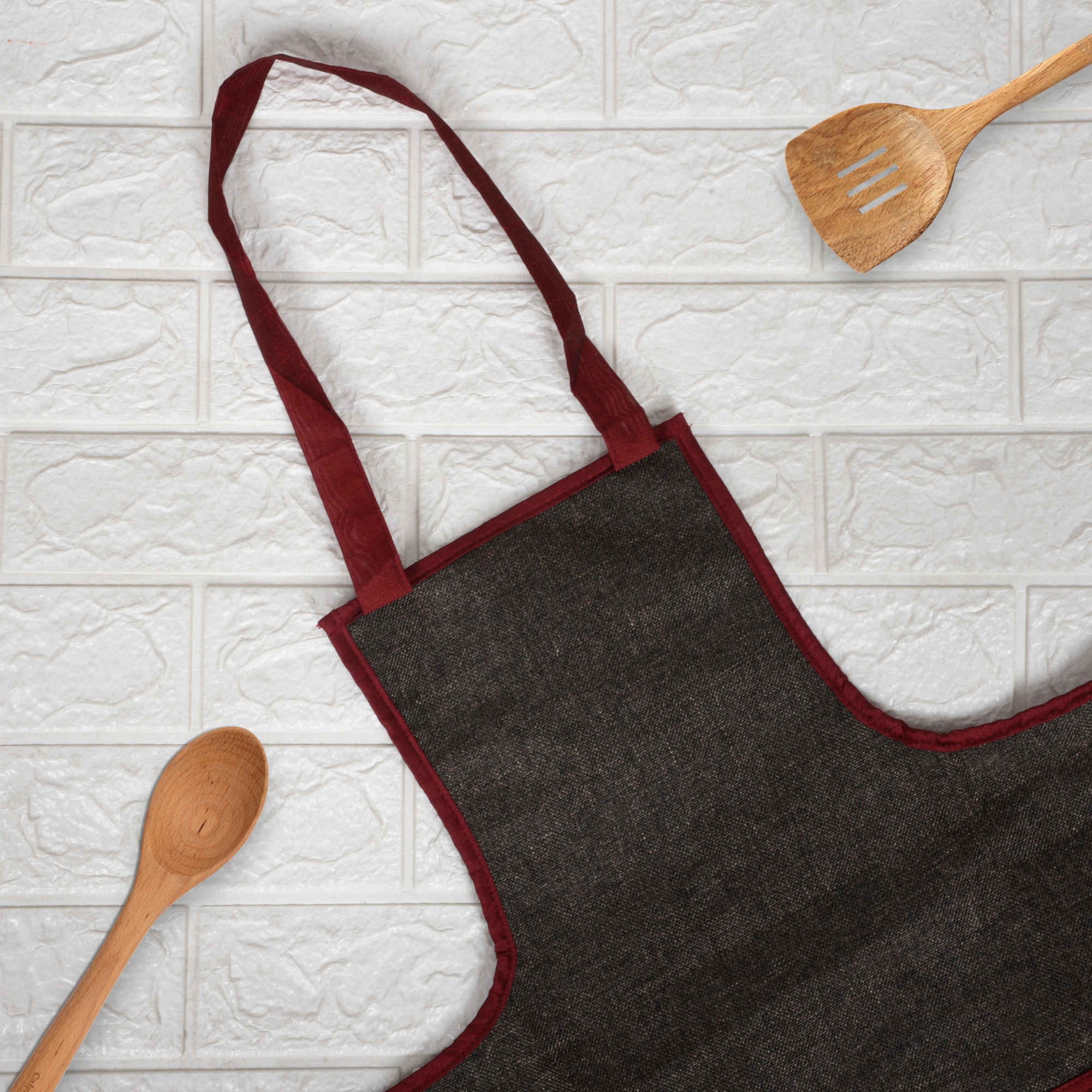 Kuber Industries Kitchen Apron  Apron for Restaurant  Kitchen Dress for Women  Water-Resistant Apron  Chef Apron  Two Pocket  Jute Fabric  Cooking Apron for Men  Dark Brown