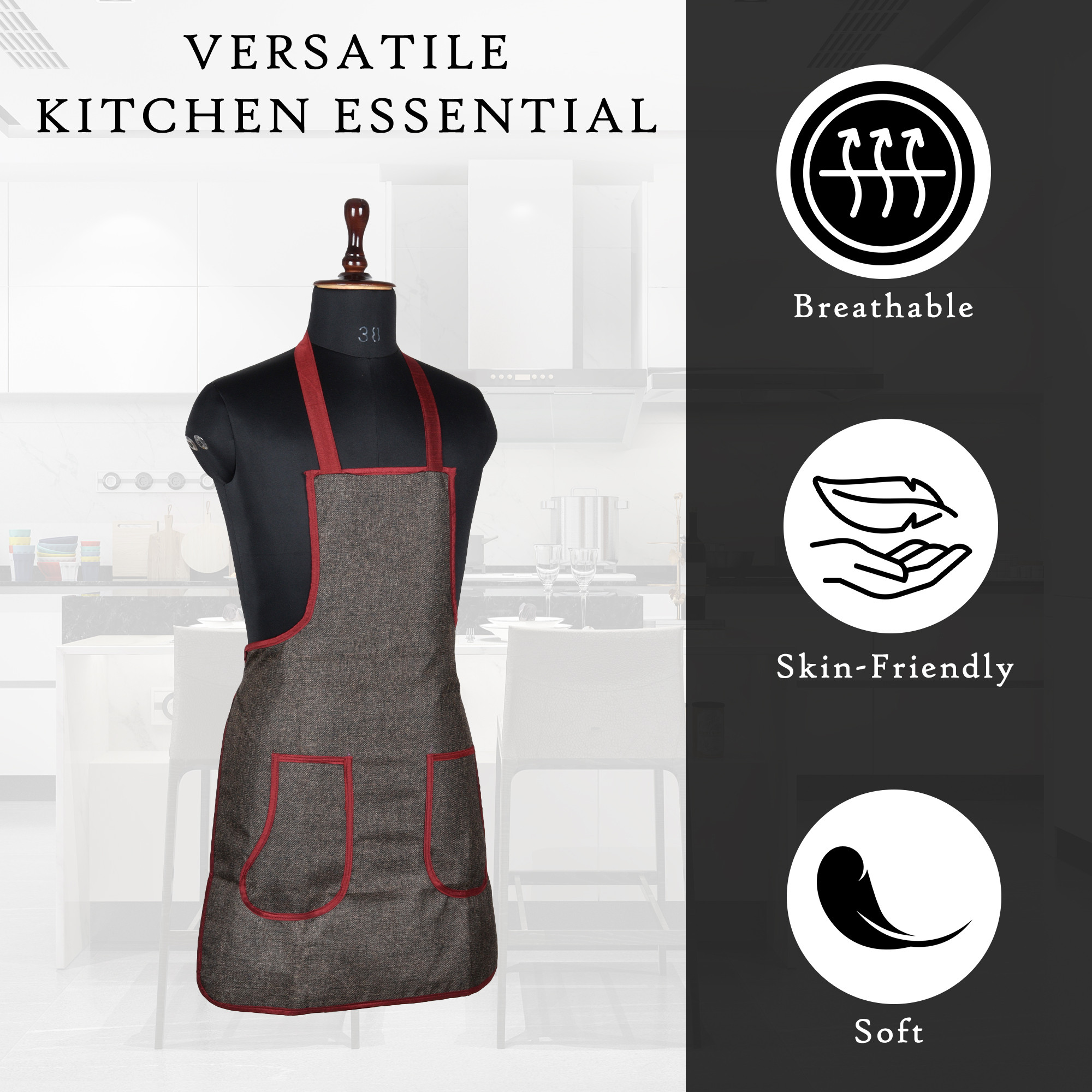 Kuber Industries Kitchen Apron  Apron for Restaurant  Kitchen Dress for Women  Water-Resistant Apron  Chef Apron  Two Pocket  Jute Fabric  Cooking Apron for Men  Dark Brown