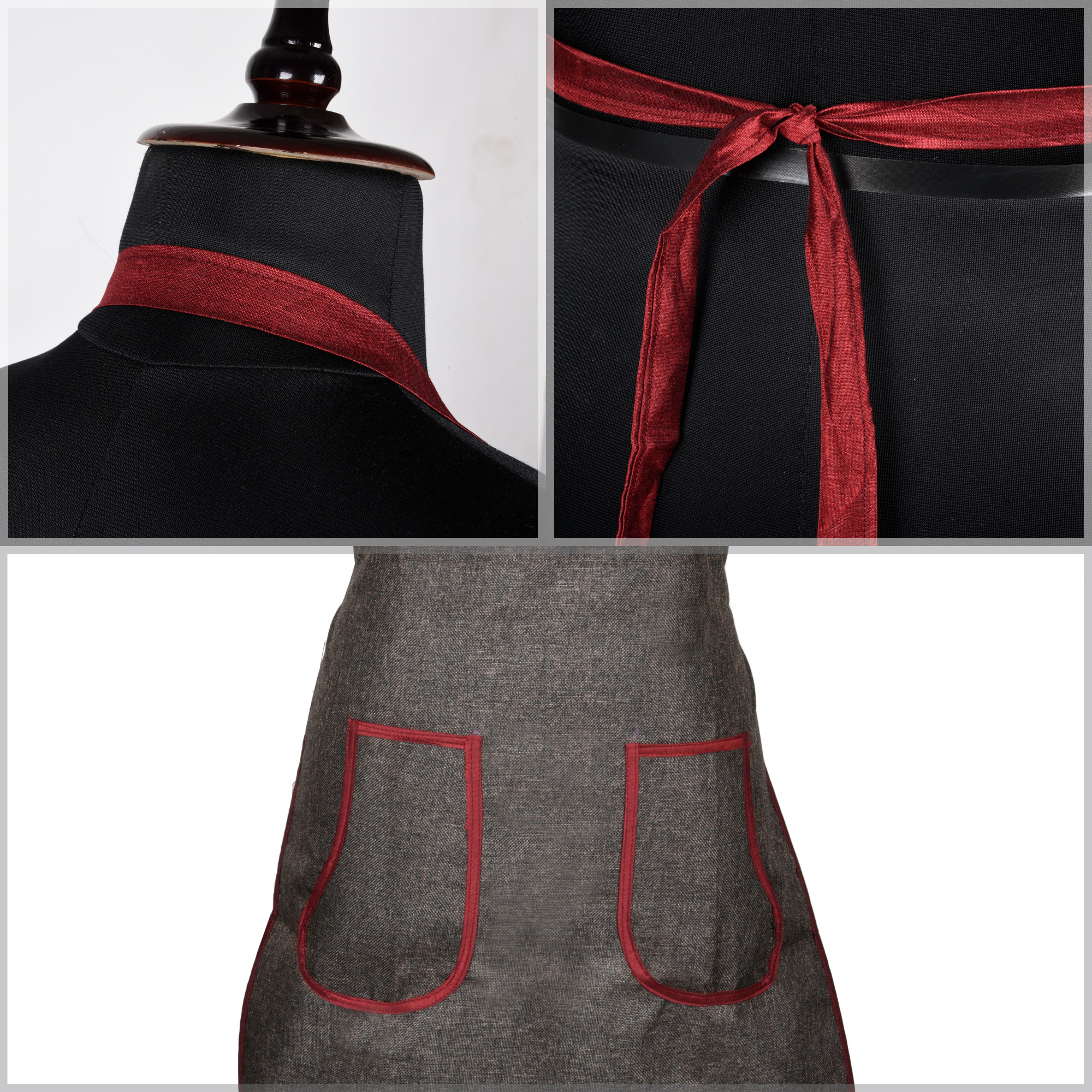 Kuber Industries Kitchen Apron  Apron for Restaurant  Kitchen Dress for Women  Water-Resistant Apron  Chef Apron  Two Pocket  Jute Fabric  Cooking Apron for Men  Dark Brown