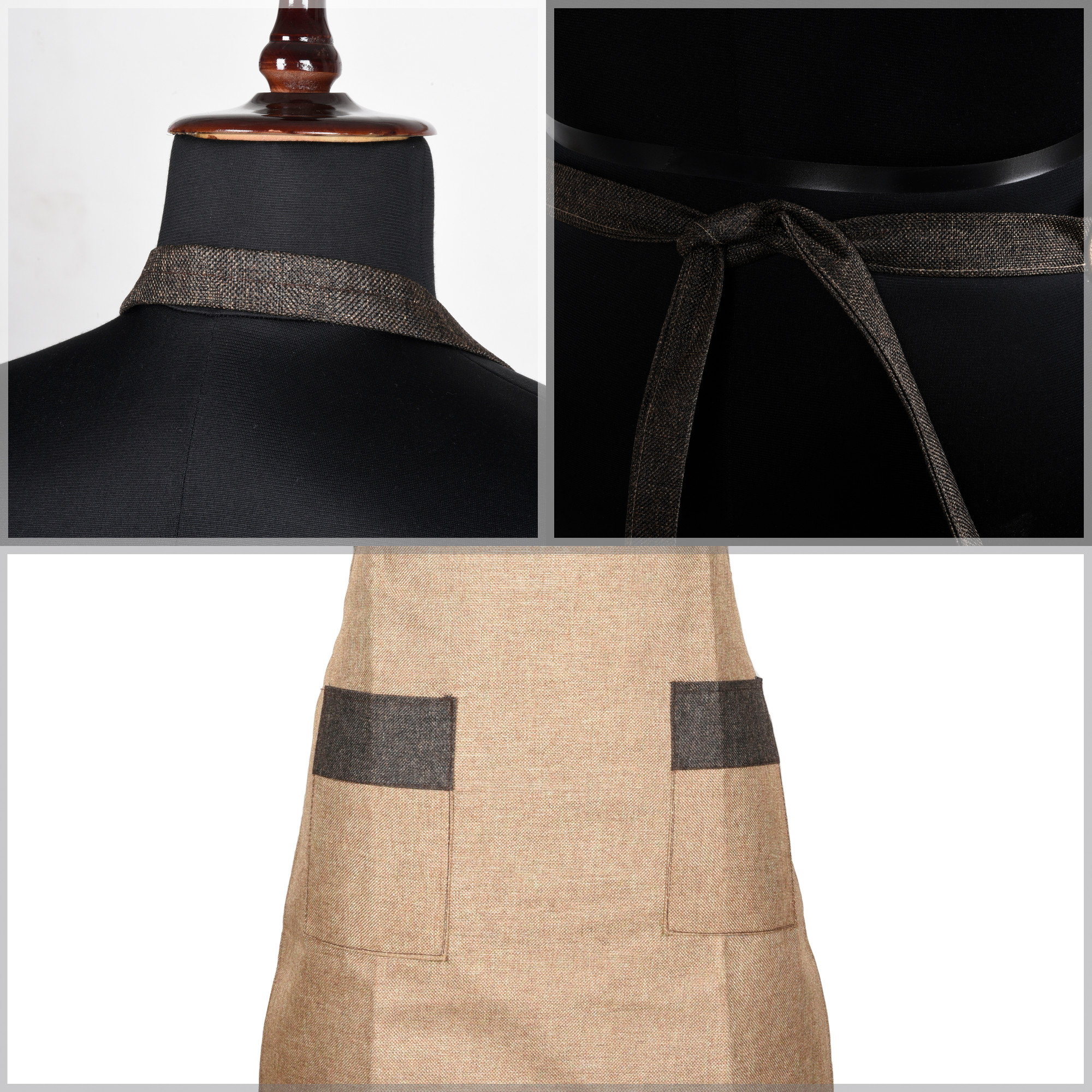 Kuber Industries Kitchen Apron  Apron for Restaurant  Kitchen Dress for Women  Water-Resistant Apron  Housewife Apron  Two Pocket  Jute Fabric  Cooking Apron for Men  Golden