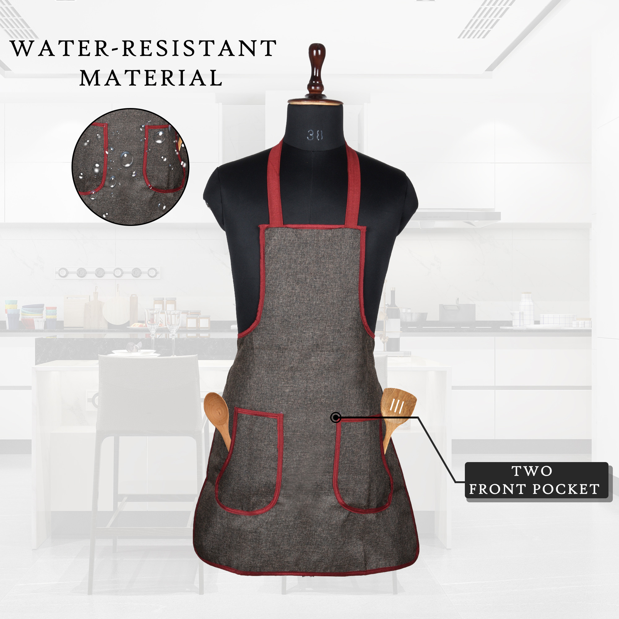 Kuber Industries Kitchen Apron  Apron for Restaurant  Kitchen Dress for Women  Water-Resistant Apron  Chef Apron  Two Pocket  Jute Fabric  Cooking Apron for Men  Dark Brown