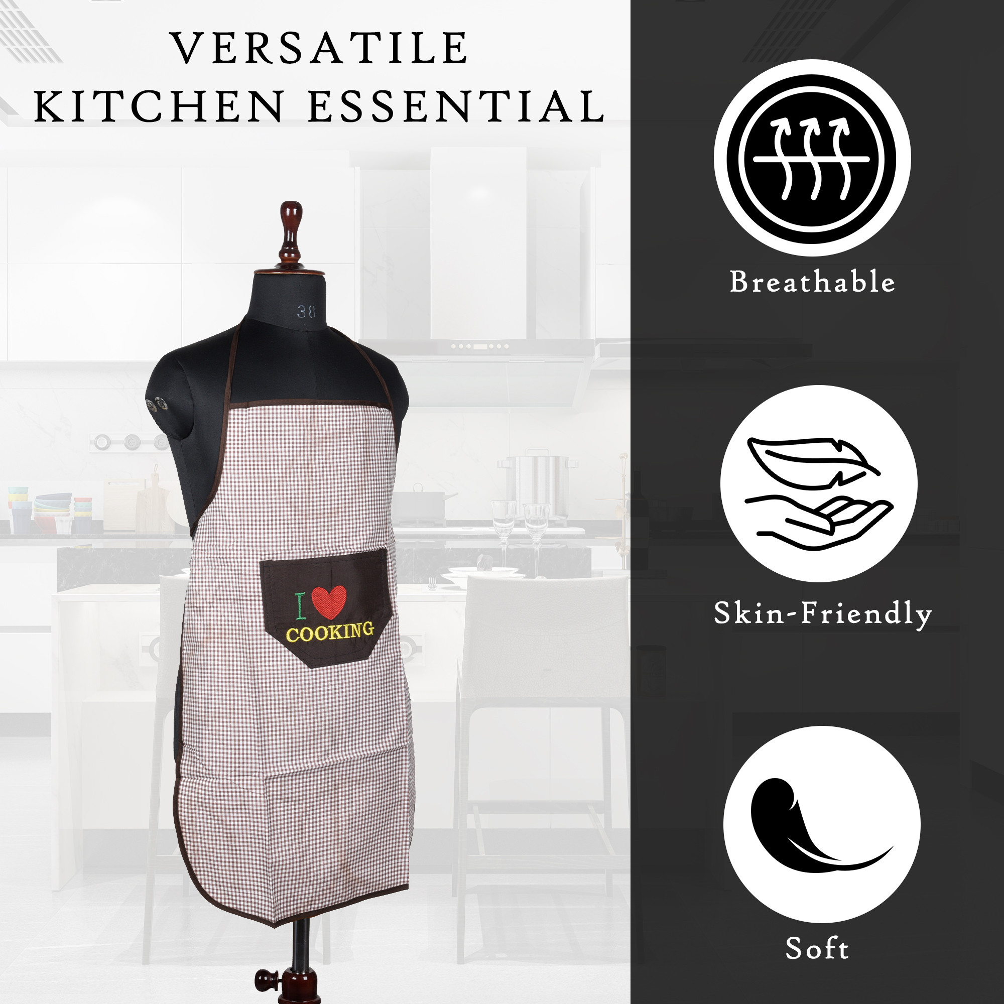 Kuber Industries Kitchen Apron  Apron for Restaurant  Waterproof Apron  Front Pocket  Apron for Chef  Cooking Apron for Men  Kitchen Dress for Women  Barik Check  Brown