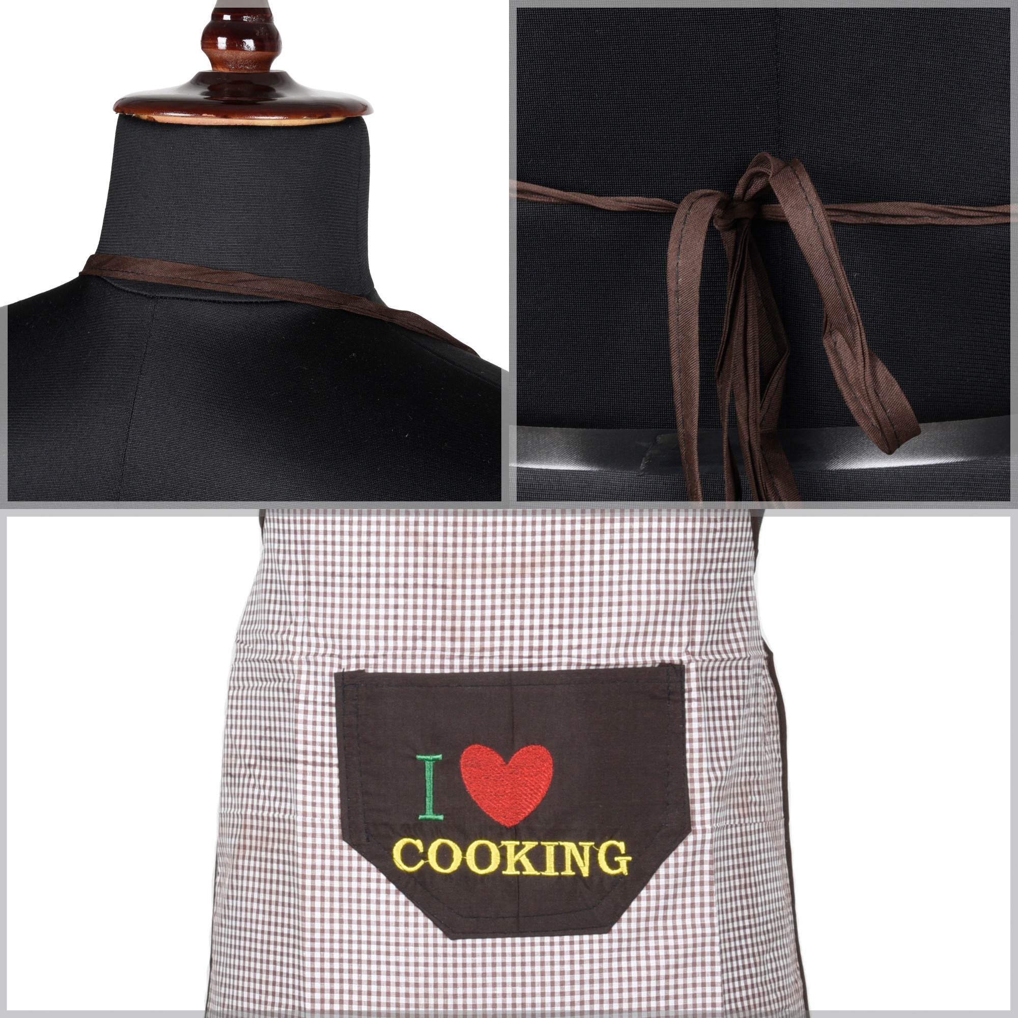 Kuber Industries Kitchen Apron  Apron for Restaurant  Waterproof Apron  Front Pocket  Apron for Chef  Cooking Apron for Men  Kitchen Dress for Women  Barik Check  Brown