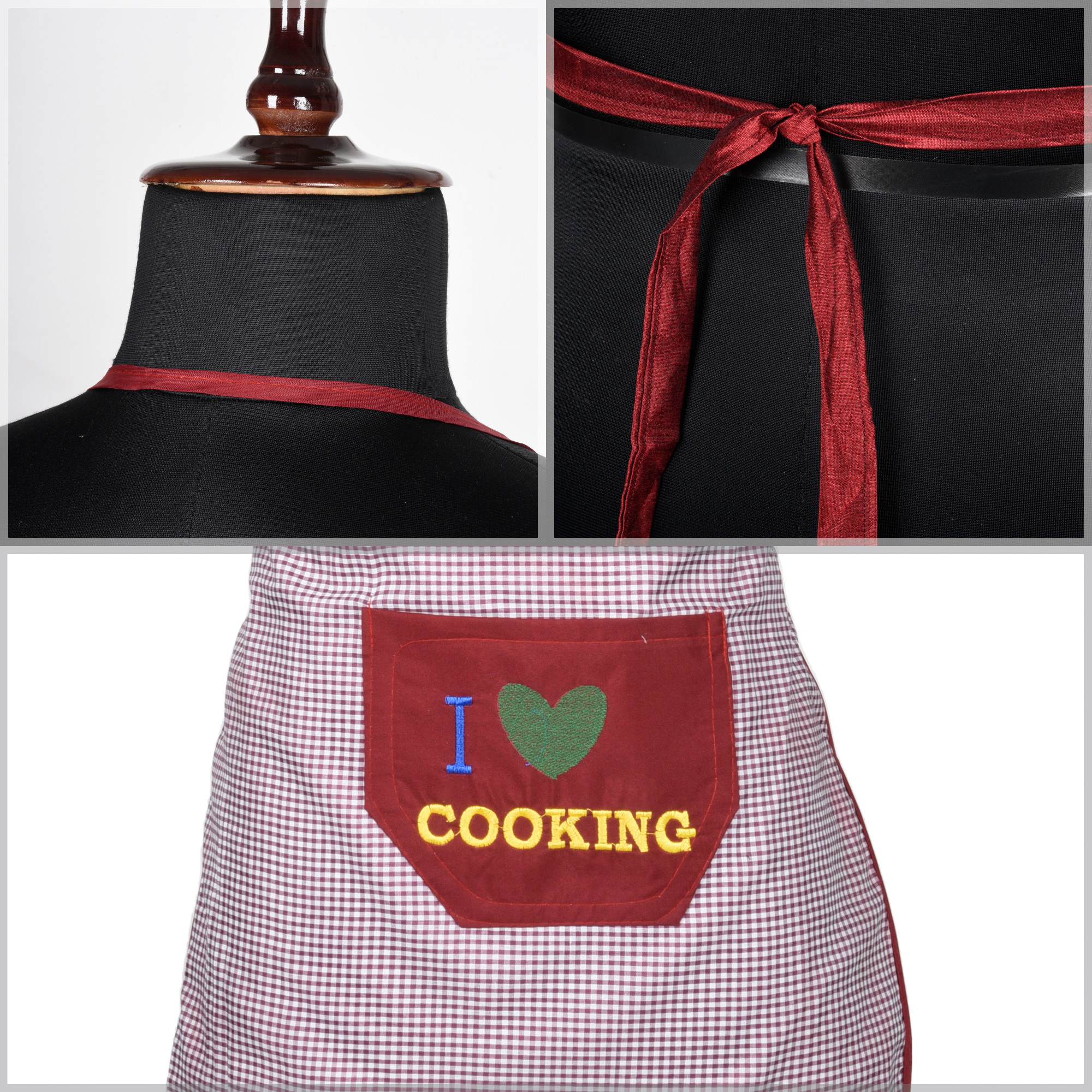 Kuber Industries Kitchen Apron  Apron for Restaurant  Waterproof Apron  Front Pocket  Kitchen Dress for Women  Apron for Chef  Cooking Apron for Men  Barik Check  Maroon