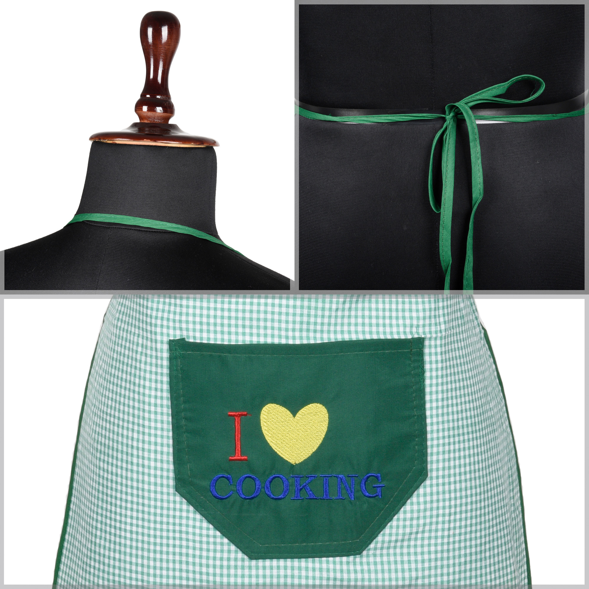 Kuber Industries Kitchen Apron  Apron for Restaurant  Waterproof Apron  Front Pocket  Kitchen Dress for Women  Apron for Chef  Cooking Apron for Men  Barik Check  Green