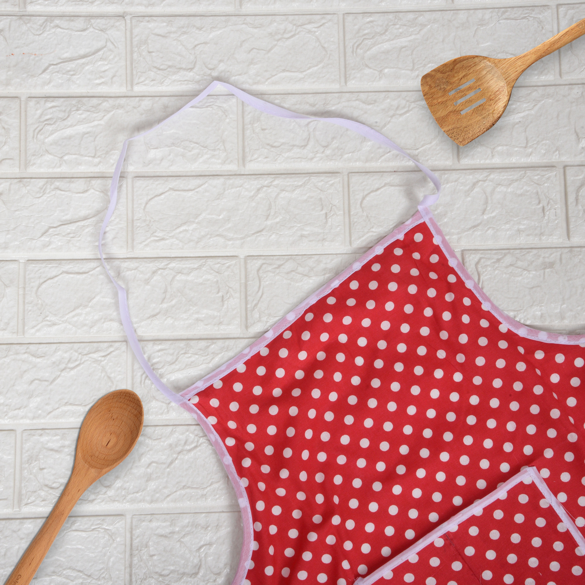 Kuber Industries Kitchen Apron  Cooking Apron for Men  Kitchen Dress for Women  Apron for Chef  Apron for Restaurant  Waterproof Apron  Front Pocket Cooking Cloth  Dot  Red