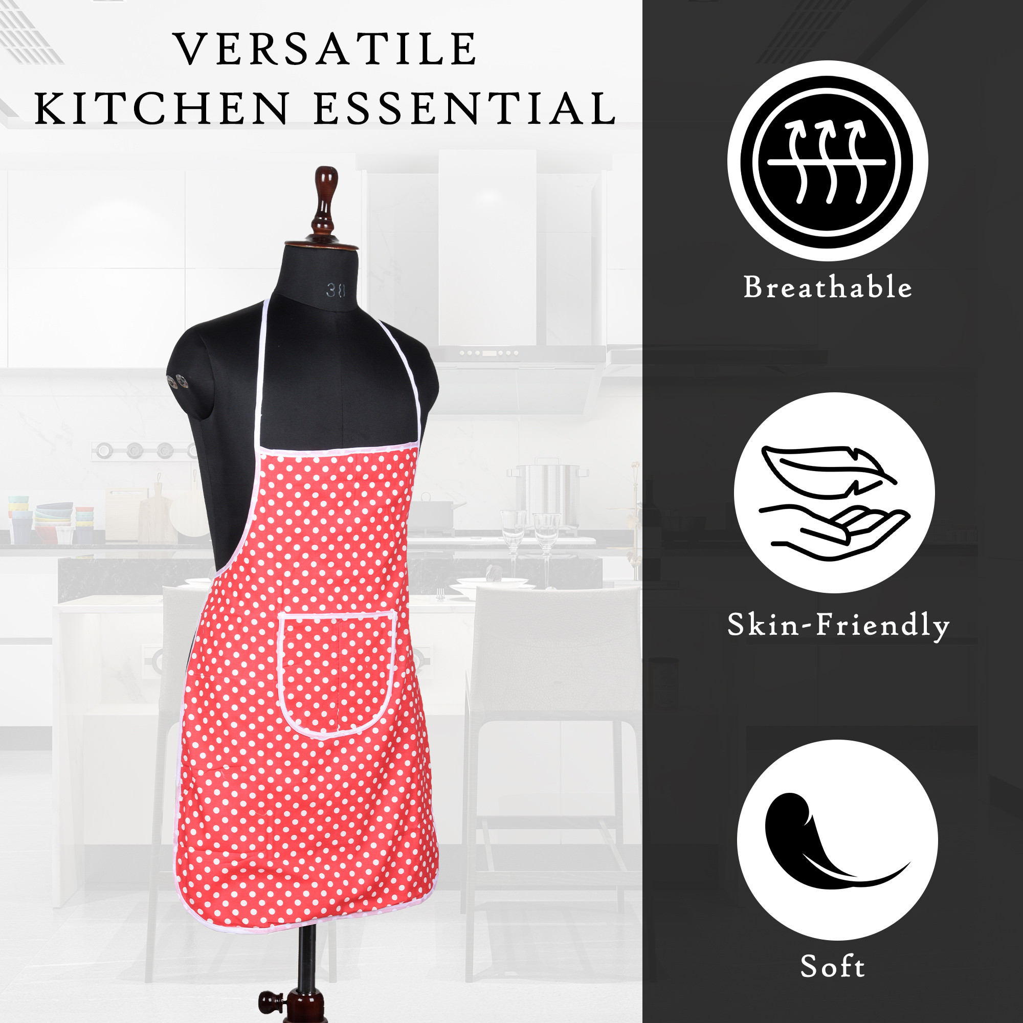 Kuber Industries Kitchen Apron  Cooking Apron for Men  Kitchen Dress for Women  Apron for Chef  Apron for Restaurant  Waterproof Apron  Front Pocket Cooking Cloth  Dot  Red