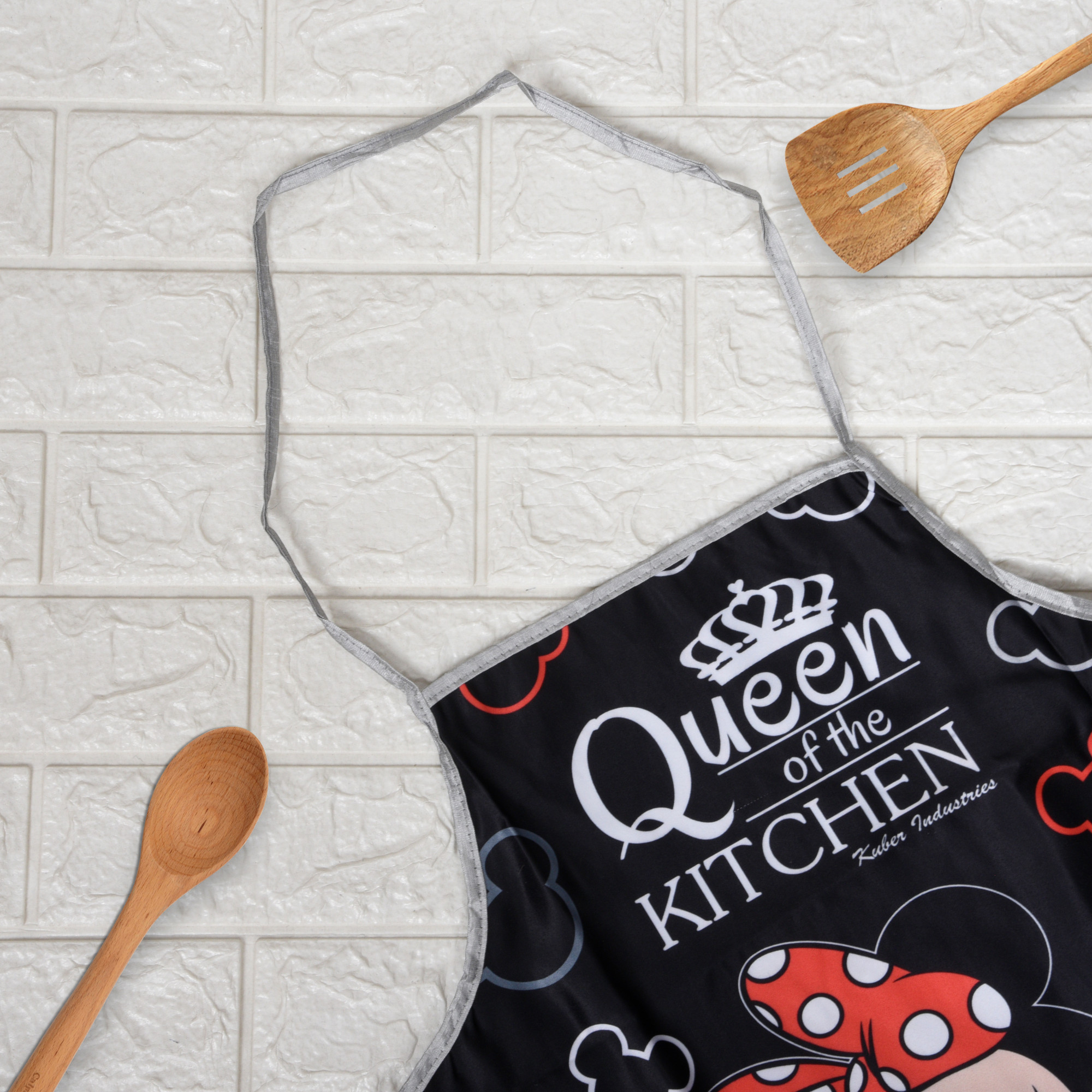 Kuber Industries Kitchen Apron  Disney Minnie Print  Apron for Housewife  Waterproof Apron  Apron for Restaurant  Kitchen Dress for Women  Chef Apron  Cooking Apron for Men  Black