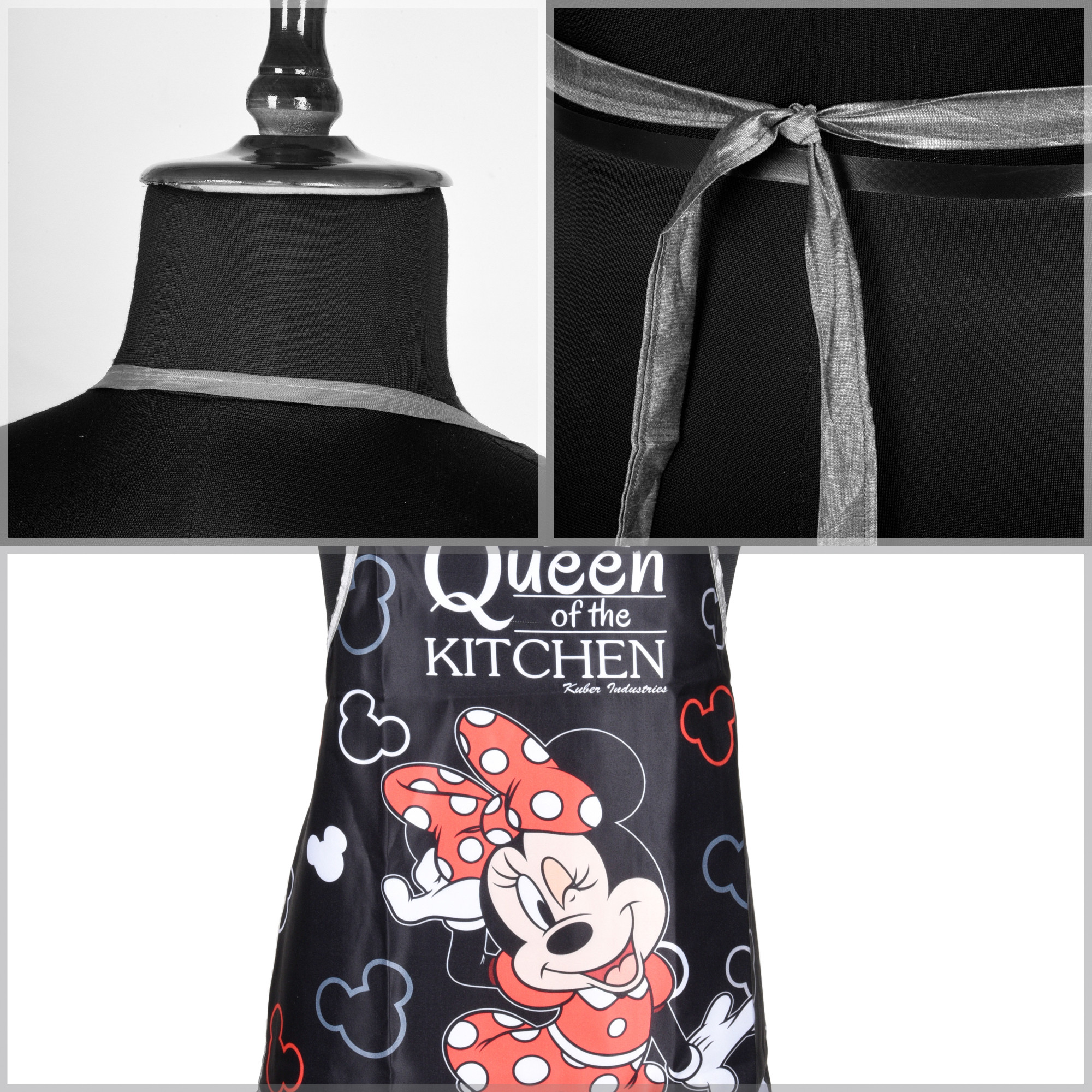 Kuber Industries Kitchen Apron  Disney Minnie Print  Apron for Housewife  Waterproof Apron  Apron for Restaurant  Kitchen Dress for Women  Chef Apron  Cooking Apron for Men  Black