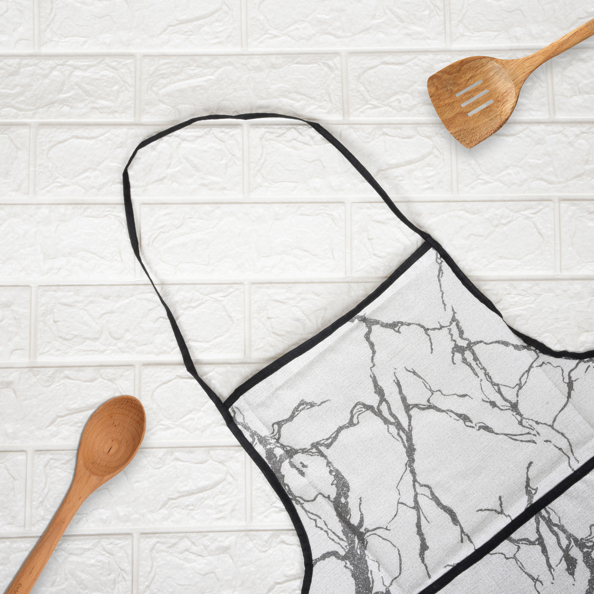 Kuber Industries Kitchen Apron  Front Pocket Cooking Apron  Water Resistance Apron  Tying Cord Apron for Kitchen-Restaurant  Chef Apron for Men  Women  Marble Design  Light Grey