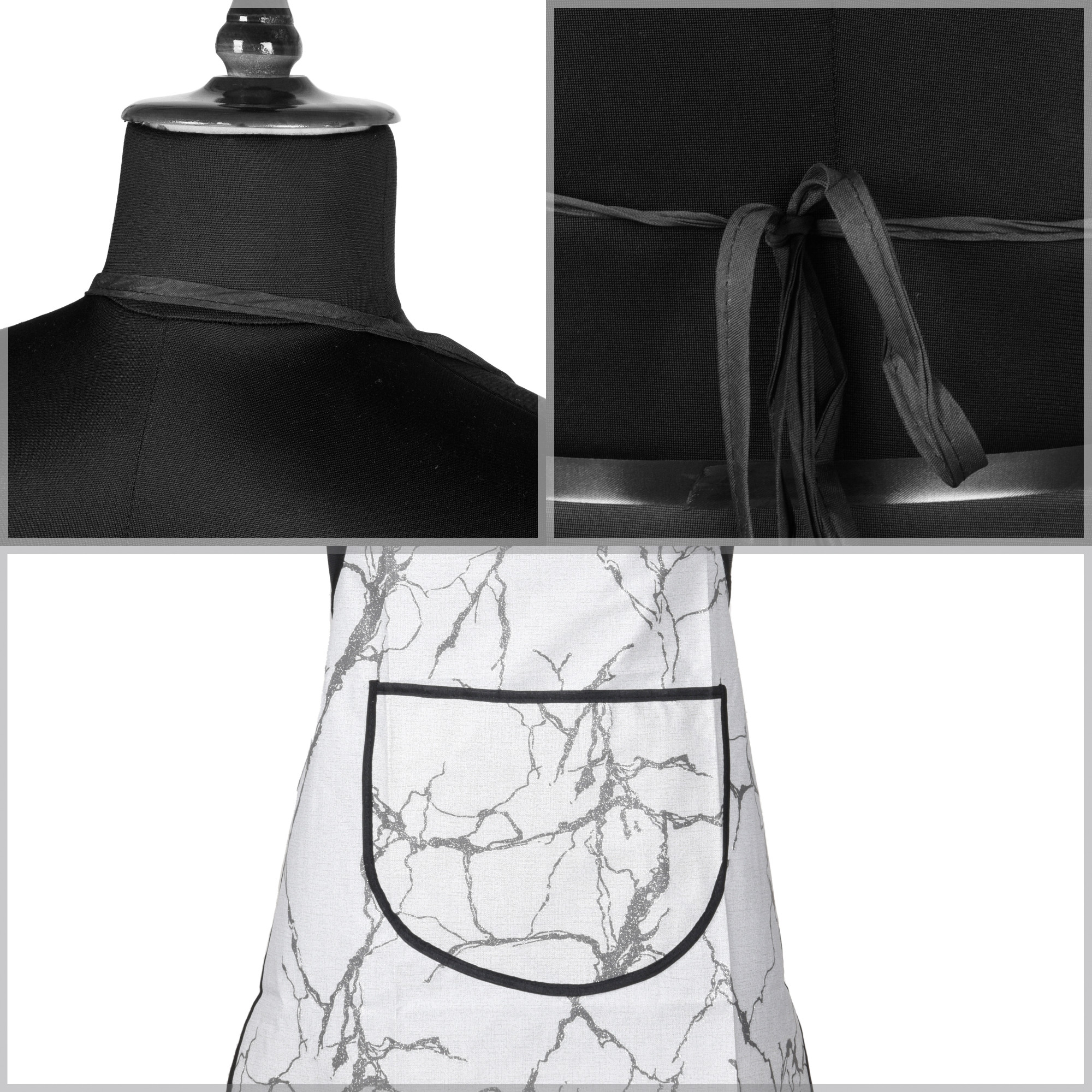 Kuber Industries Kitchen Apron  Front Pocket Cooking Apron  Water Resistance Apron  Tying Cord Apron for Kitchen-Restaurant  Chef Apron for Men  Women  Marble Design  Light Grey