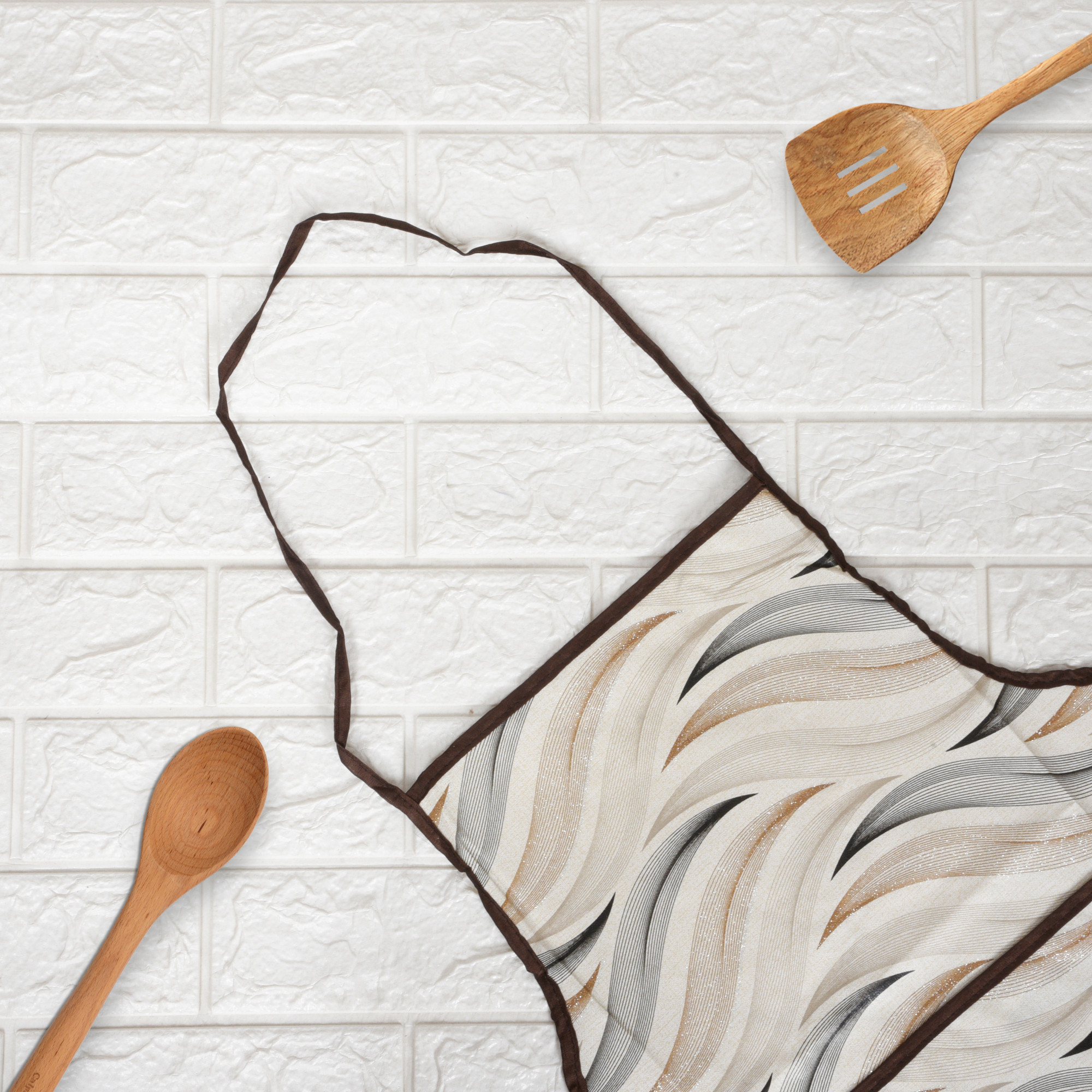 Kuber Industries Kitchen Apron  Front Pocket Cooking Apron  Water Resistance Apron  Tying Cord Apron for Kitchen-Restaurant  Chef Apron for Men  Women  Wave Design  Cream