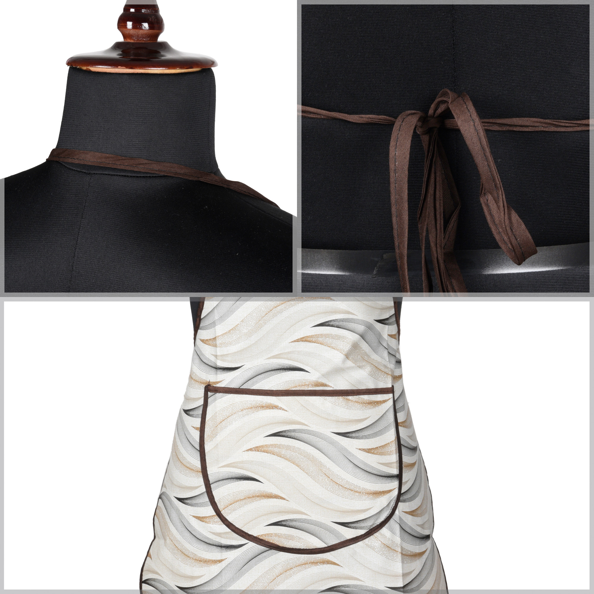 Kuber Industries Kitchen Apron  Front Pocket Cooking Apron  Water Resistance Apron  Tying Cord Apron for Kitchen-Restaurant  Chef Apron for Men  Women  Wave Design  Cream