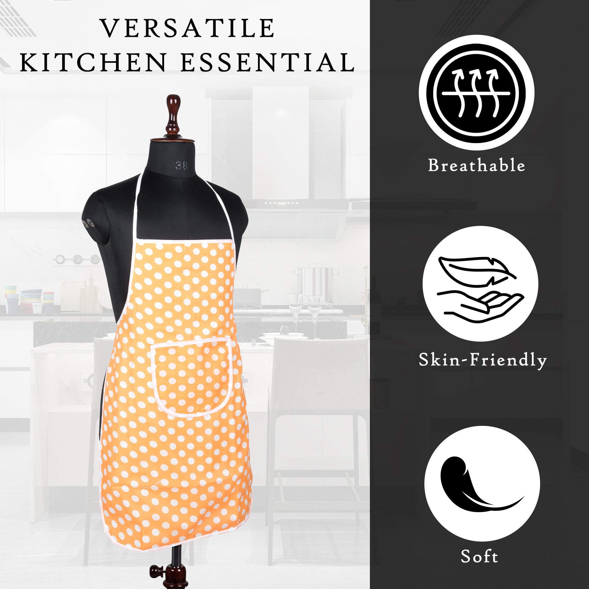 Kuber Industries Kitchen Apron  Front Pocket Cooking Cloth  Apron for Chef  Apron for Restaurant  Waterproof Apron  Cooking Apron for Men  Kitchen Dress for Women  Dot  Orange