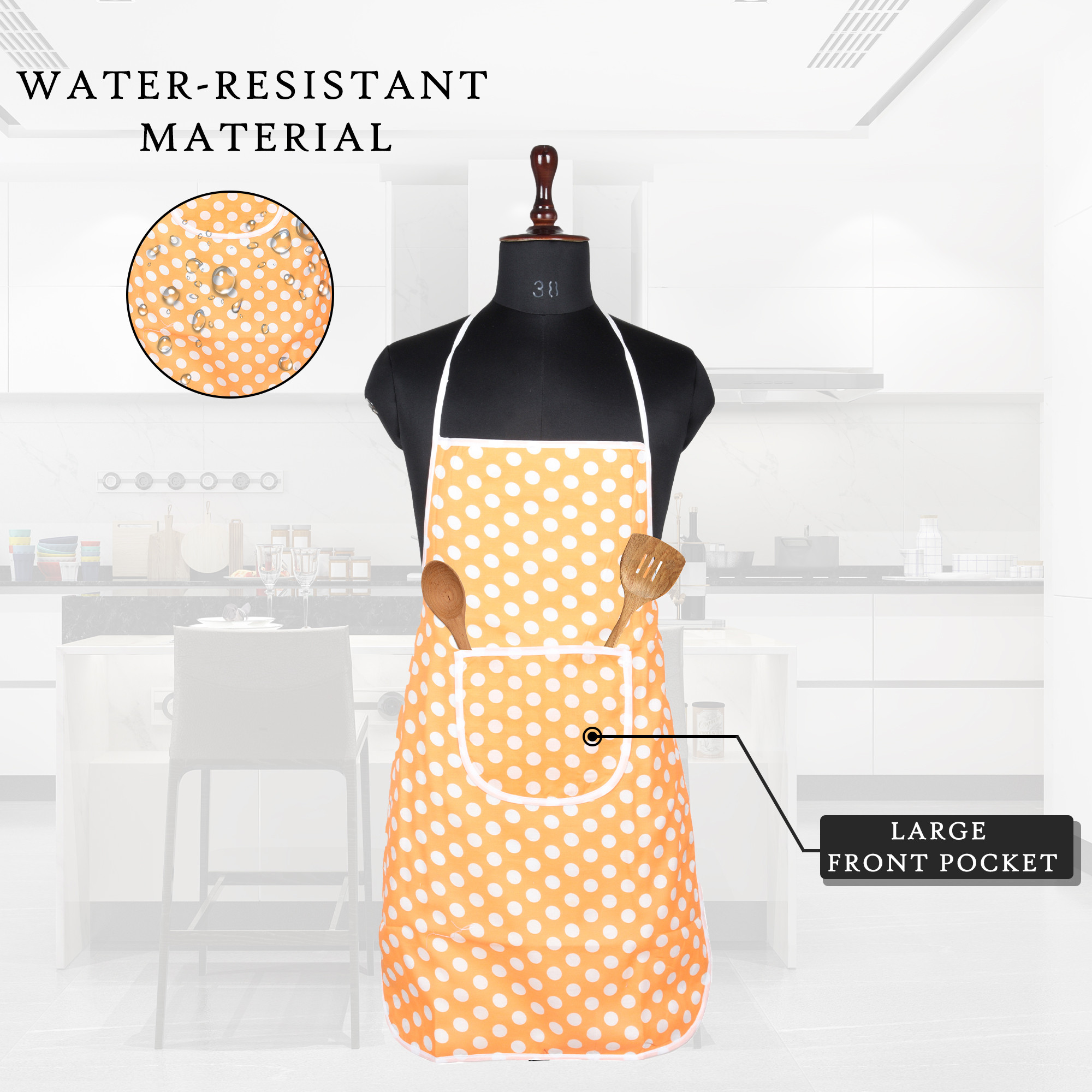 Kuber Industries Kitchen Apron  Front Pocket Cooking Cloth  Apron for Chef  Apron for Restaurant  Waterproof Apron  Cooking Apron for Men  Kitchen Dress for Women  Dot  Orange