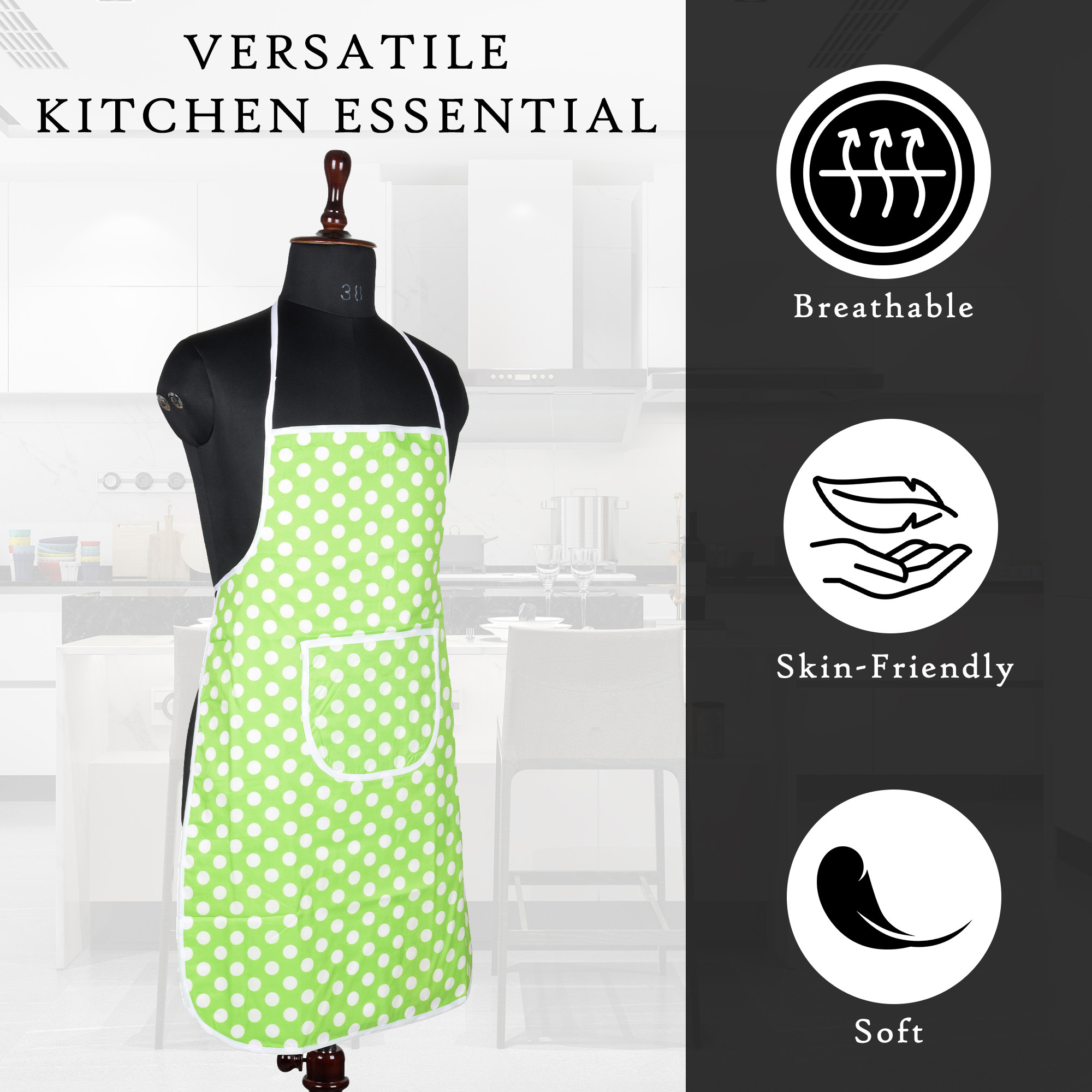 Kuber Industries Kitchen Apron  Front Pocket Cooking Cloth  Cooking Apron for Men  Kitchen Dress for Women  Apron for Chef  Apron for Restaurant  Waterproof Apron  Dot  Green