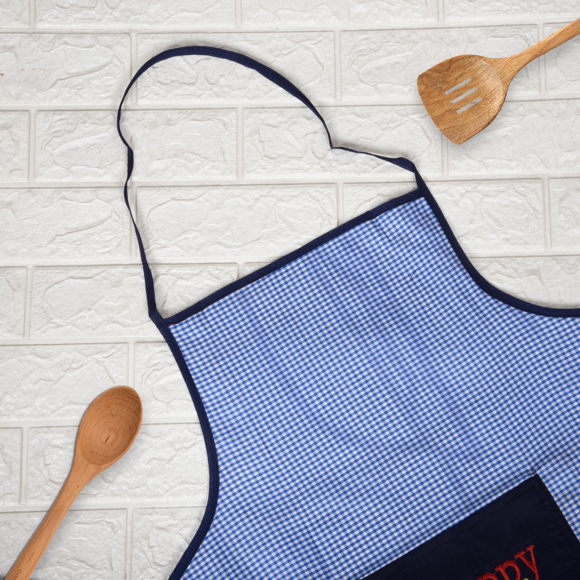 Kuber Industries Kitchen Apron  Kitchen Dress for Women  Apron for Restaurant  Front Pocket  Waterproof Apron  Apron for Chef  Cooking Apron for Men  Barik Check  Blue