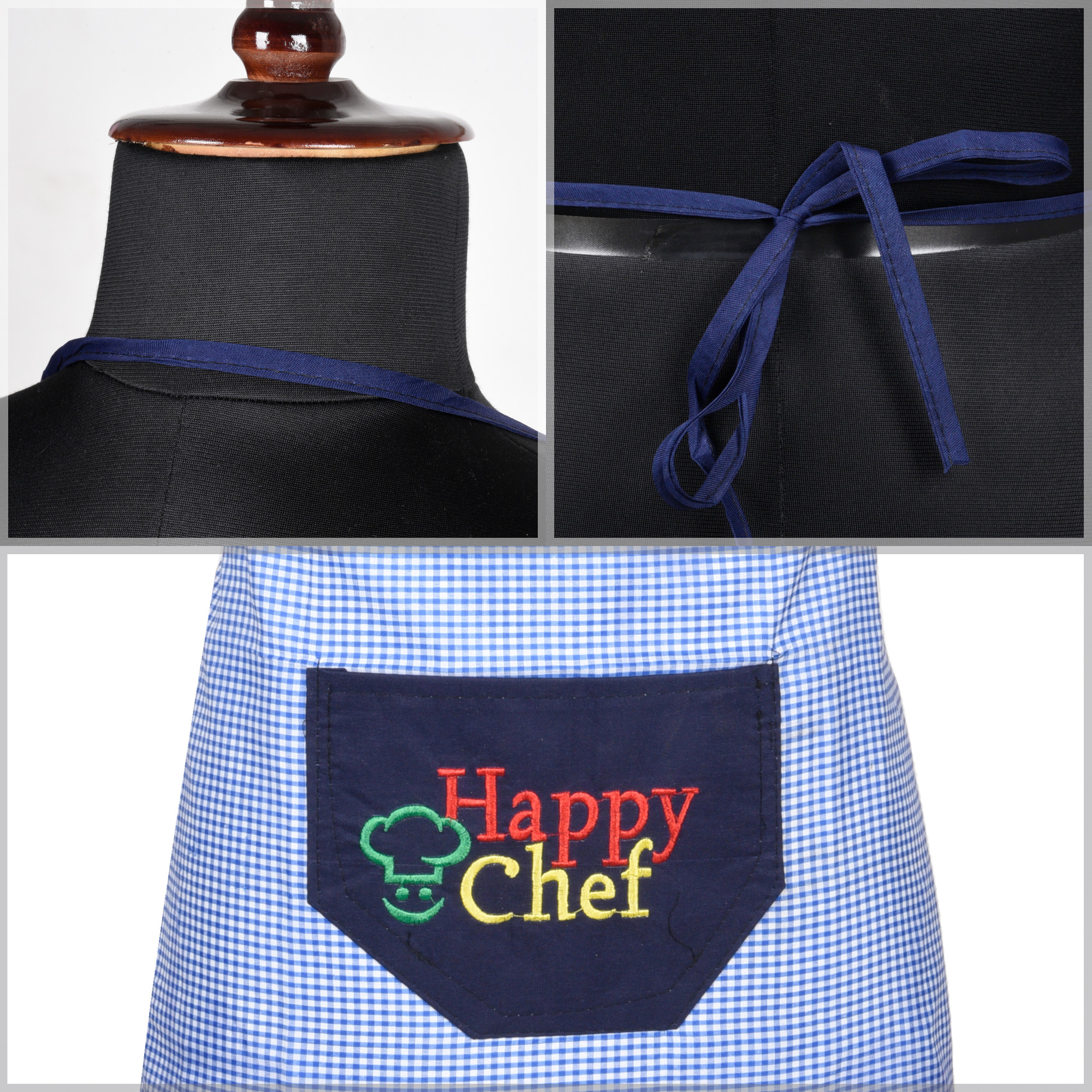 Kuber Industries Kitchen Apron  Kitchen Dress for Women  Apron for Restaurant  Front Pocket  Waterproof Apron  Apron for Chef  Cooking Apron for Men  Barik Check  Blue