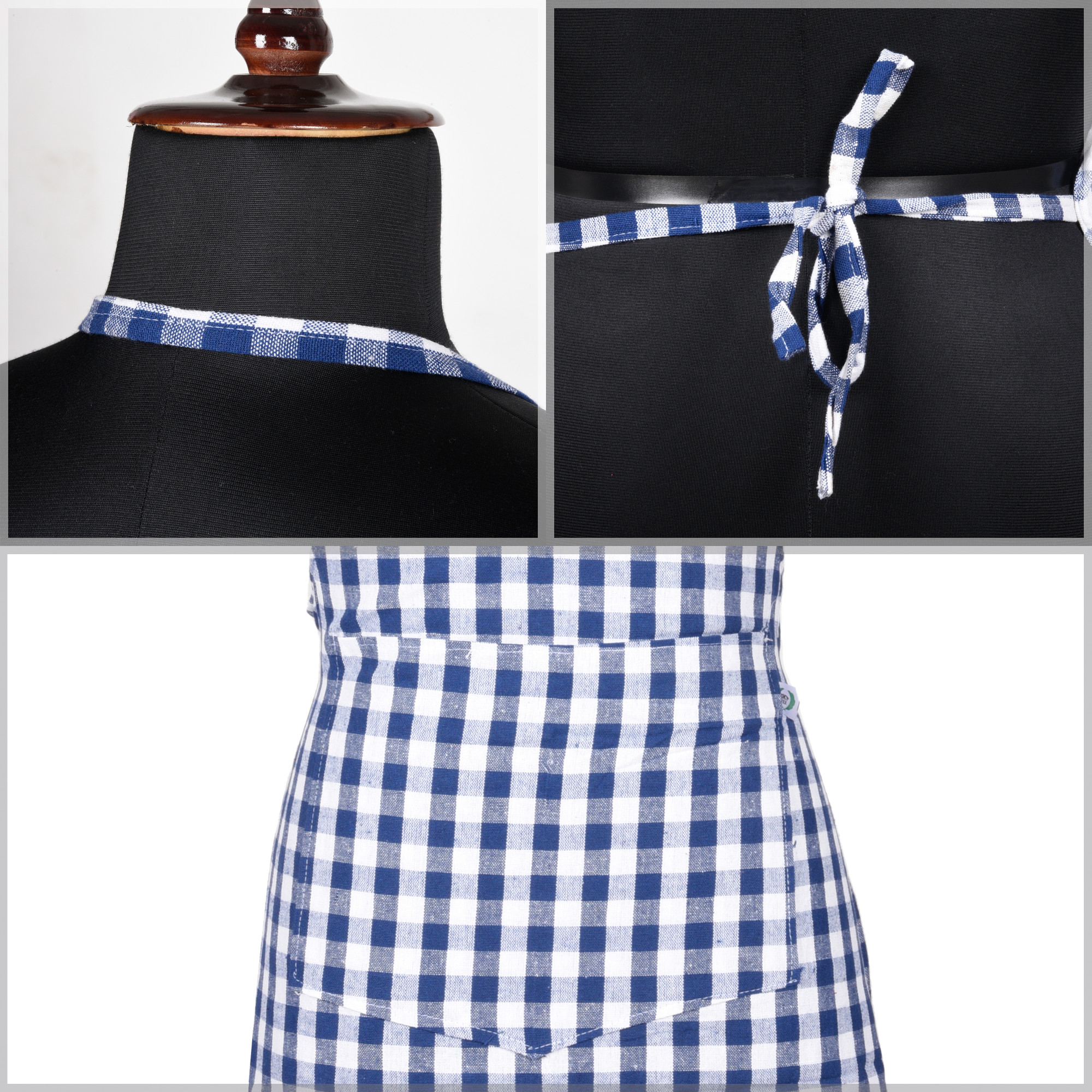 Kuber Industries Kitchen Apron  Kitchen Dress for Women  Apron for Restaurant  Housewife Apron  Front Pocket  Apron for Chef  Cooking Apron for Men  Mota Check  Blue