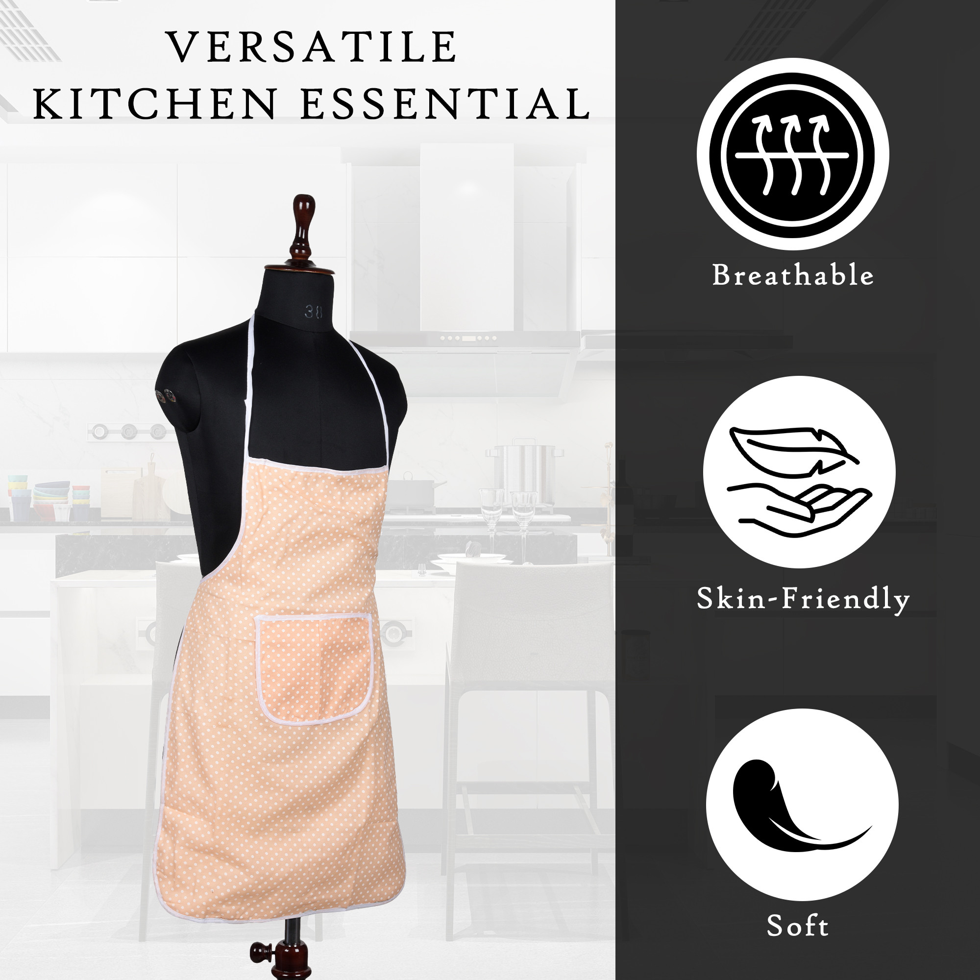 Kuber Industries Kitchen Apron  Kitchen Dress for Women  Cooking Apron for Men  Apron for Chef  Apron for Restaurant  Waterproof Apron  Front Pocket Cooking Cloth  Dot  Peach