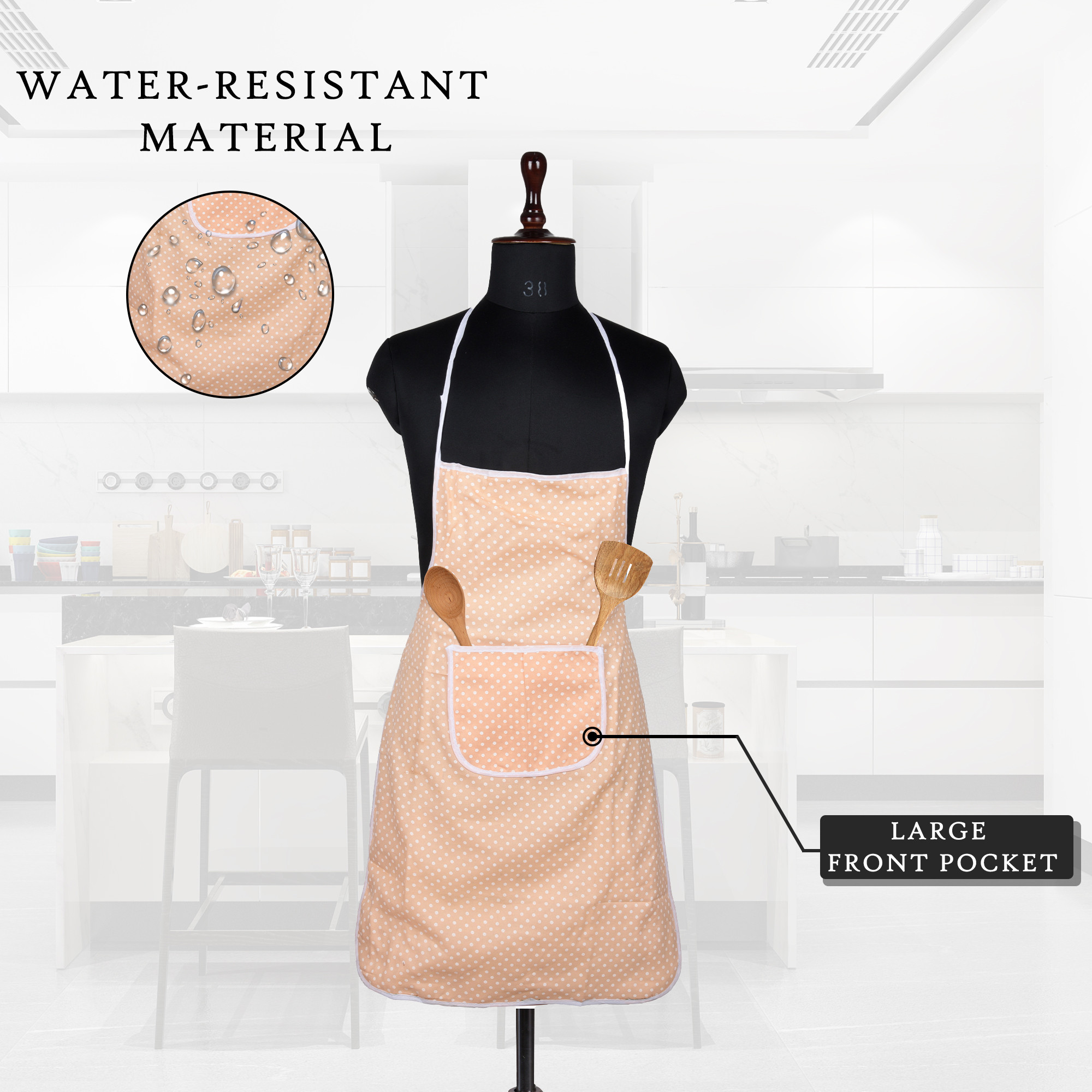 Kuber Industries Kitchen Apron  Kitchen Dress for Women  Cooking Apron for Men  Apron for Chef  Apron for Restaurant  Waterproof Apron  Front Pocket Cooking Cloth  Dot  Peach