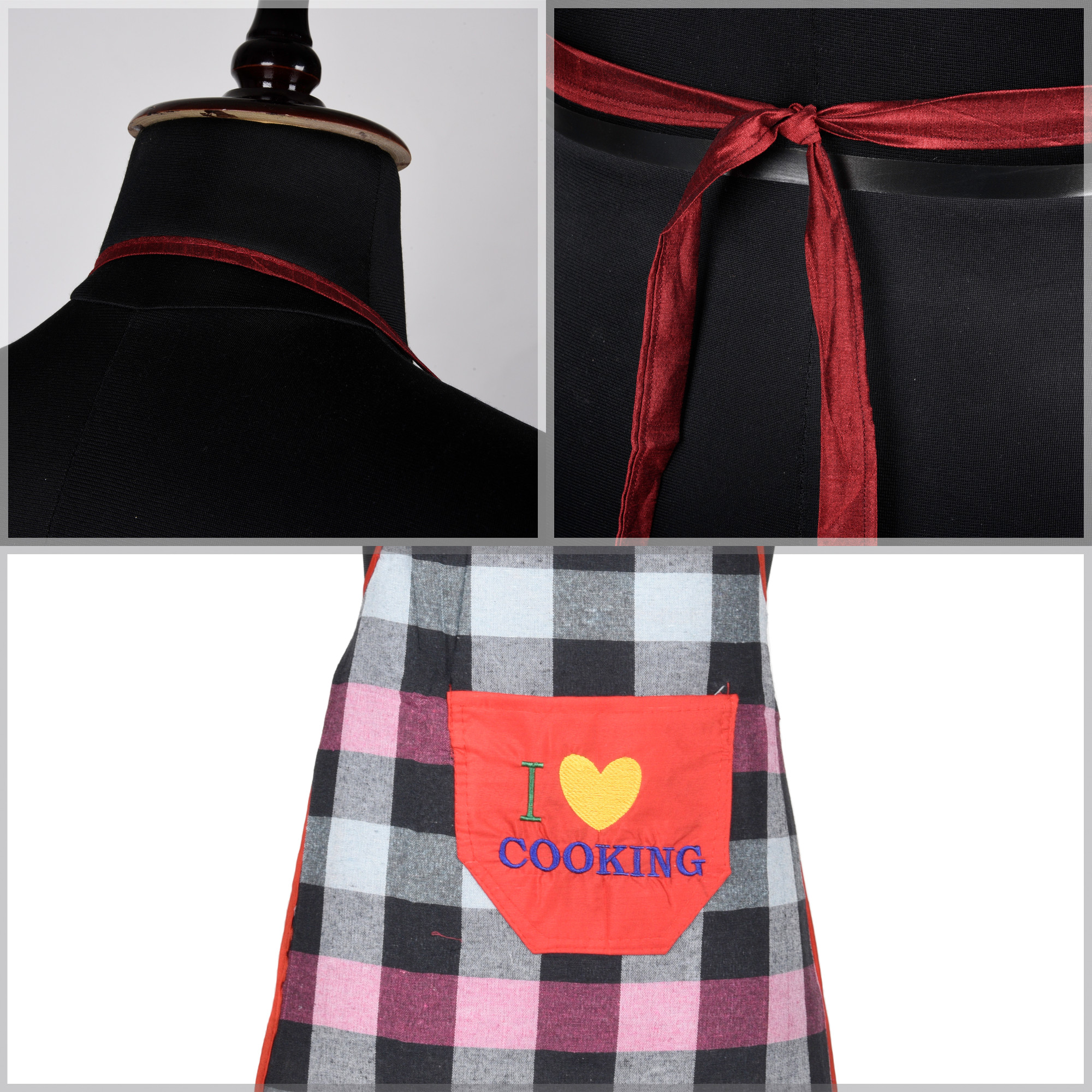 Kuber Industries Kitchen Apron  Kitchen Dress for Women  Front Pocket  Apron for Restaurant  Waterproof Apron  Apron for Chef  Cooking Apron for Men  Bada Check  Red