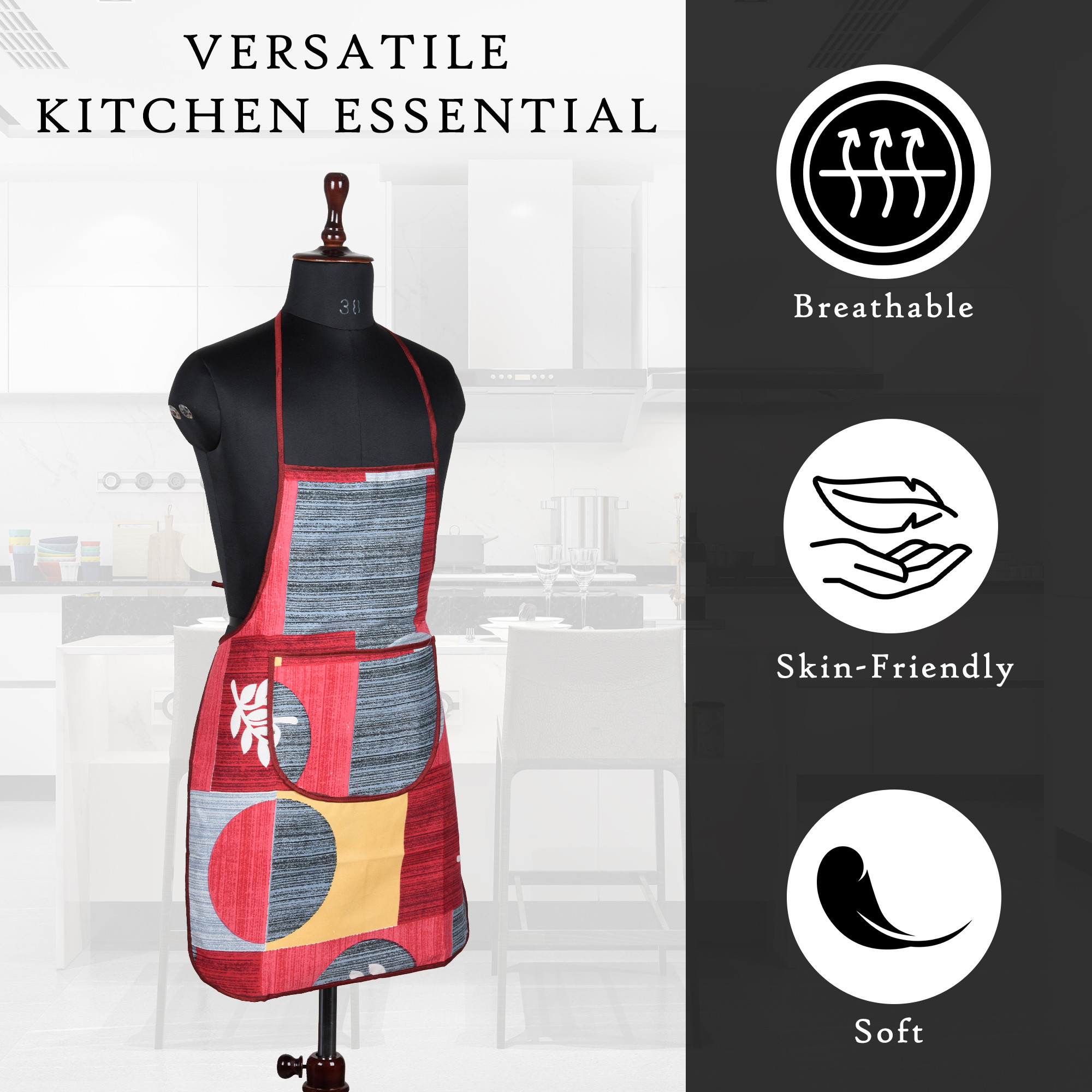 Kuber Industries Kitchen Apron  Kitchen Dress for Women  Water-Resistant Apron  Apron for Restaurant  Front Pocket  Apron for Chef  Cooking Apron for Men  Printed  Red