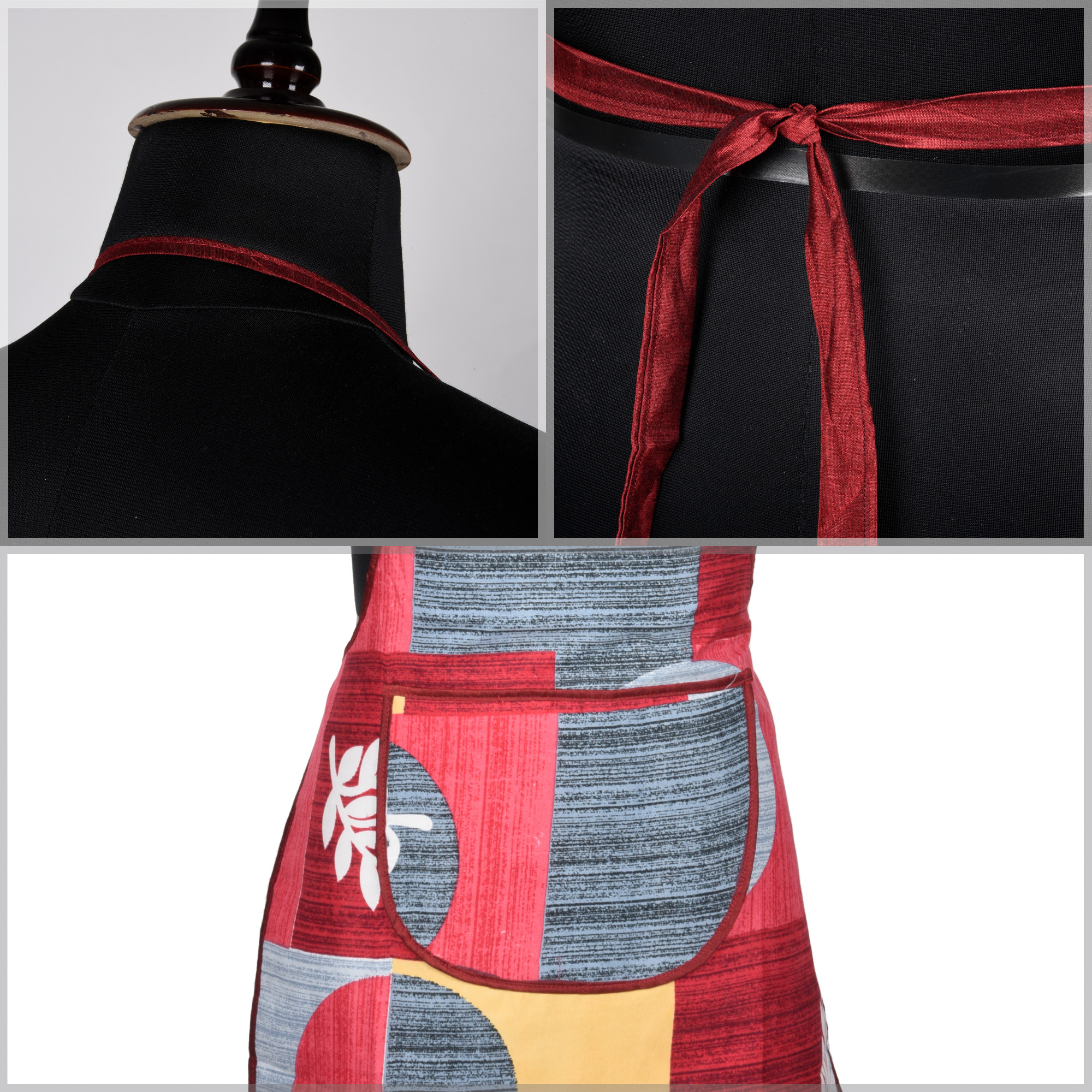Kuber Industries Kitchen Apron  Kitchen Dress for Women  Water-Resistant Apron  Apron for Restaurant  Front Pocket  Apron for Chef  Cooking Apron for Men  Printed  Red