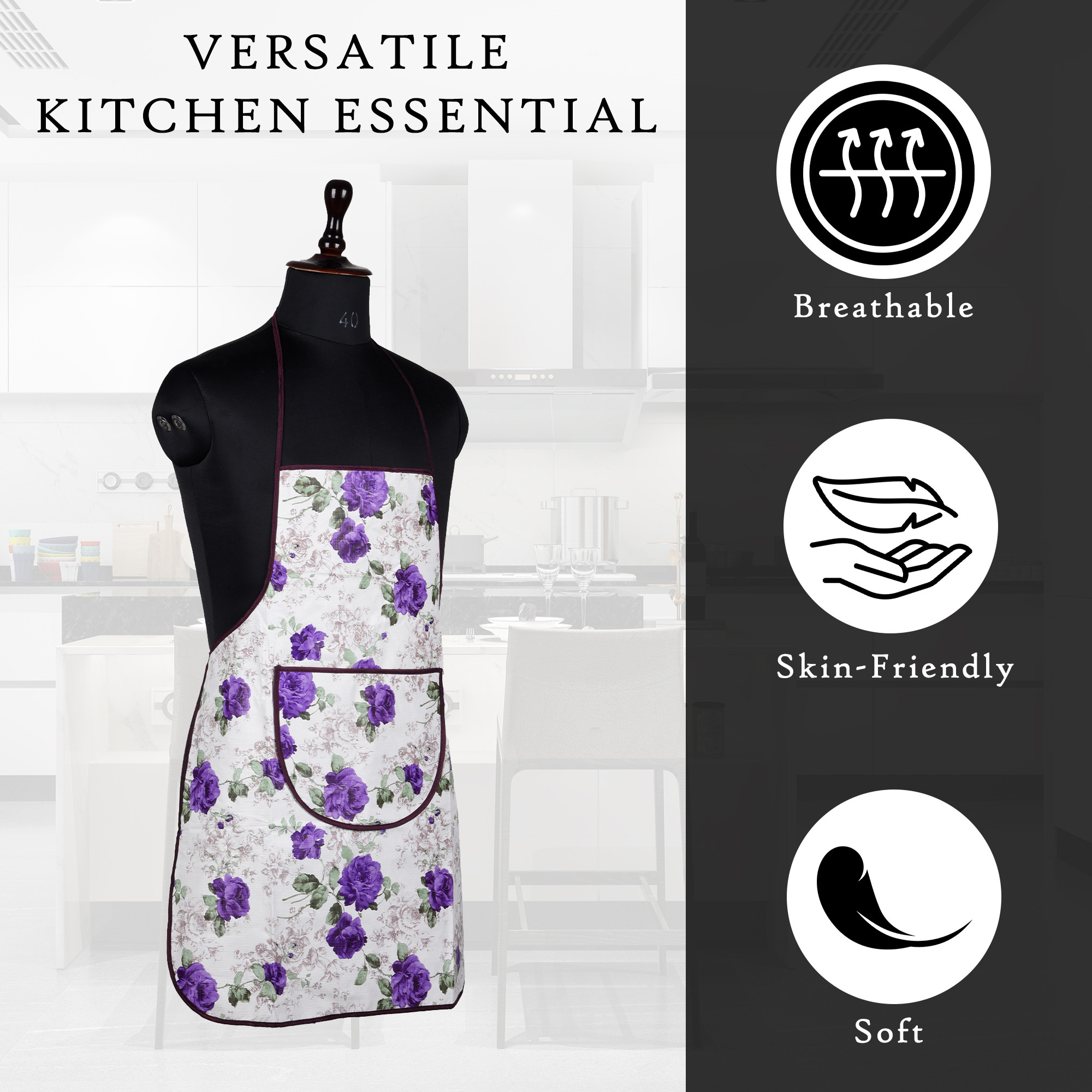 Kuber Industries Kitchen Apron  Kitchen Dress for Women  Waterproof Apron  Apron for Restaurant  Front Pocket  Apron for Chef  Cooking Apron for Men  Flower Print  Purple