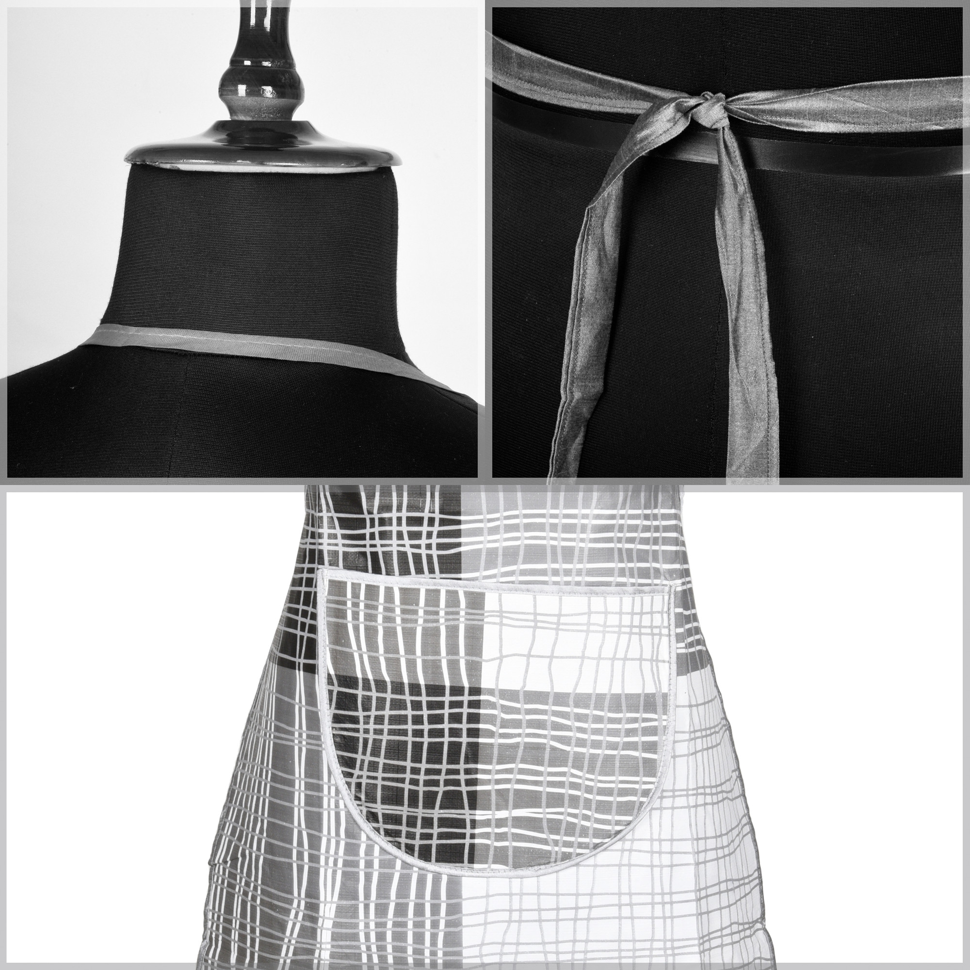 Kuber Industries Kitchen Apron  Kitchen Dress for Women  Waterproof Apron  Apron for Restaurant  Front Pocket  Apron for Chef  Cooking Apron for Men  Black Lining Print  Grey