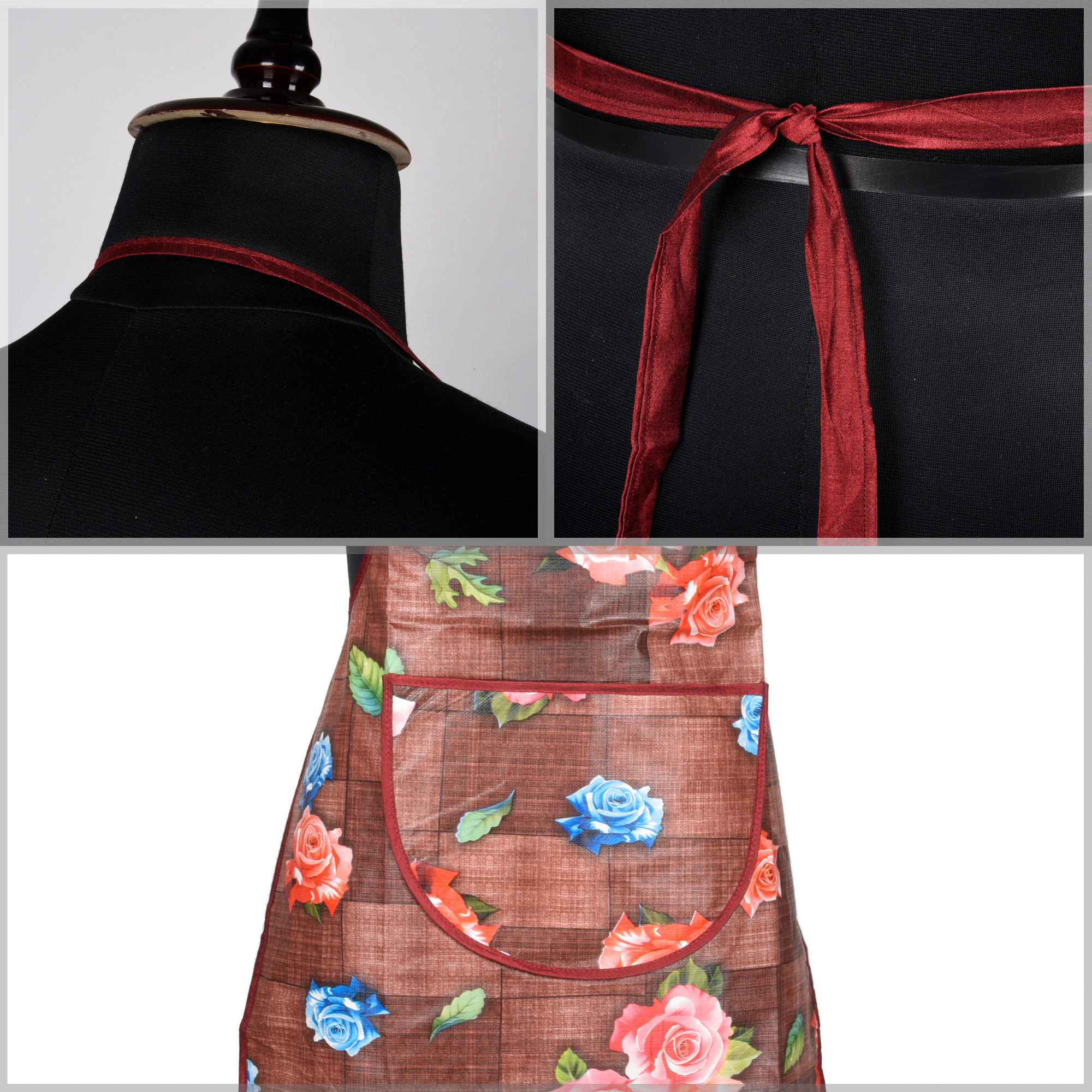 Kuber Industries Kitchen Apron  Kitchen Dress for Women  Waterproof Apron  Apron for Restaurant  Front Pocket  Apron for Chef  Cooking Apron for Men  Gulab Print  Maroon
