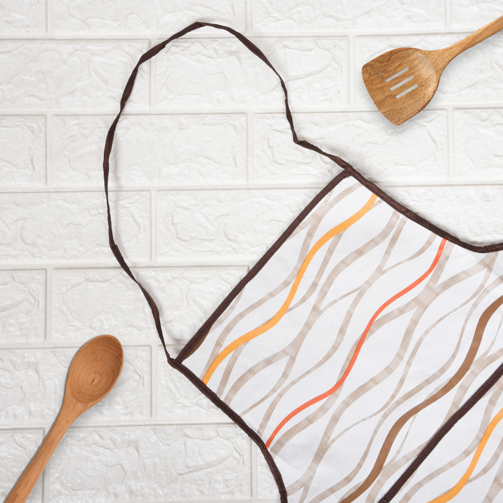 Kuber Industries Kitchen Apron  Kitchen Dress for Women  Waterproof Apron  Apron for Restaurant  Front Pocket  Apron for Chef  Cooking Apron for Men  Wave Print  Cream