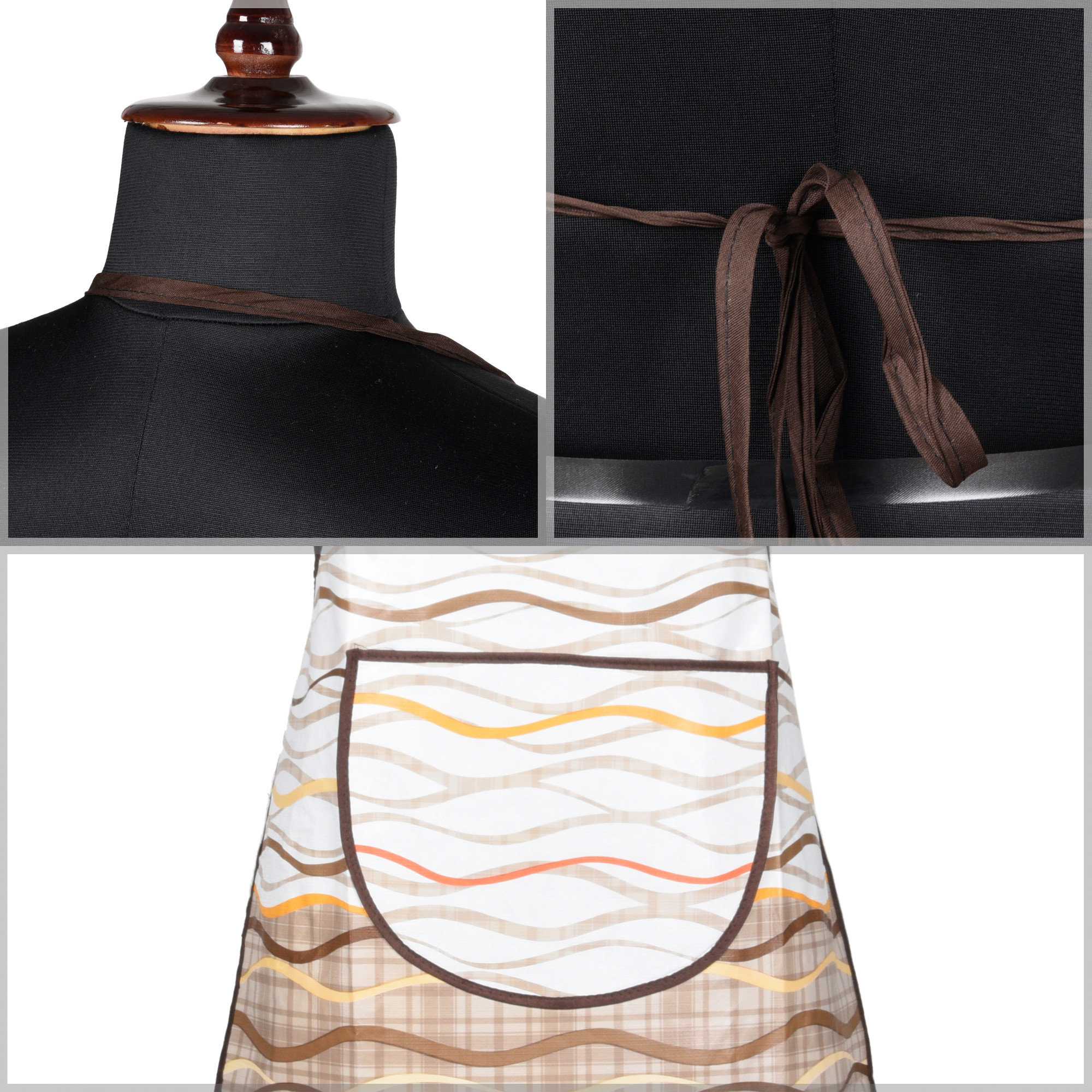 Kuber Industries Kitchen Apron  Kitchen Dress for Women  Waterproof Apron  Apron for Restaurant  Front Pocket  Apron for Chef  Cooking Apron for Men  Wave Print  Cream