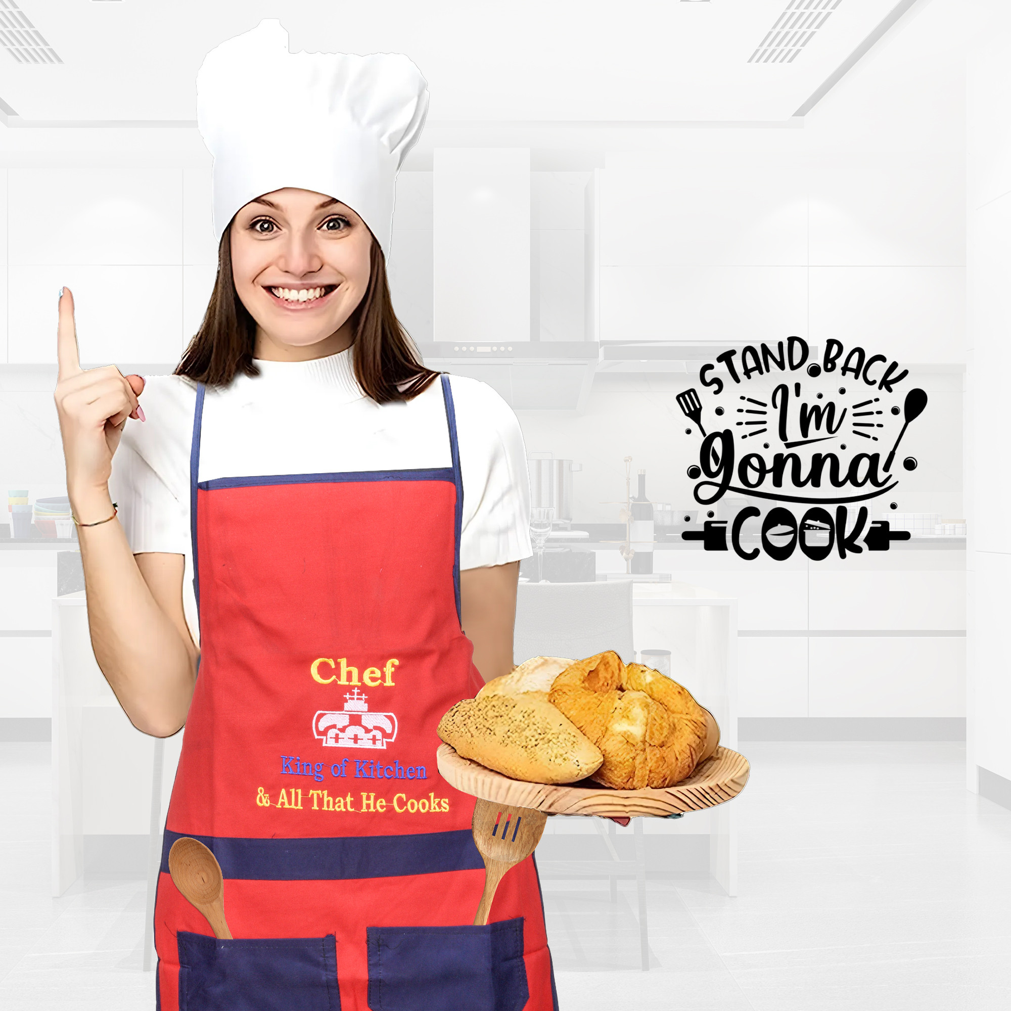 Kuber Industries Kitchen Apron  Kitchen Dress for Women  Waterproof Apron  Apron for Restaurant  Front Two Pocket  Apron for Chef  Cooking Apron for Men  Chef Design  Red