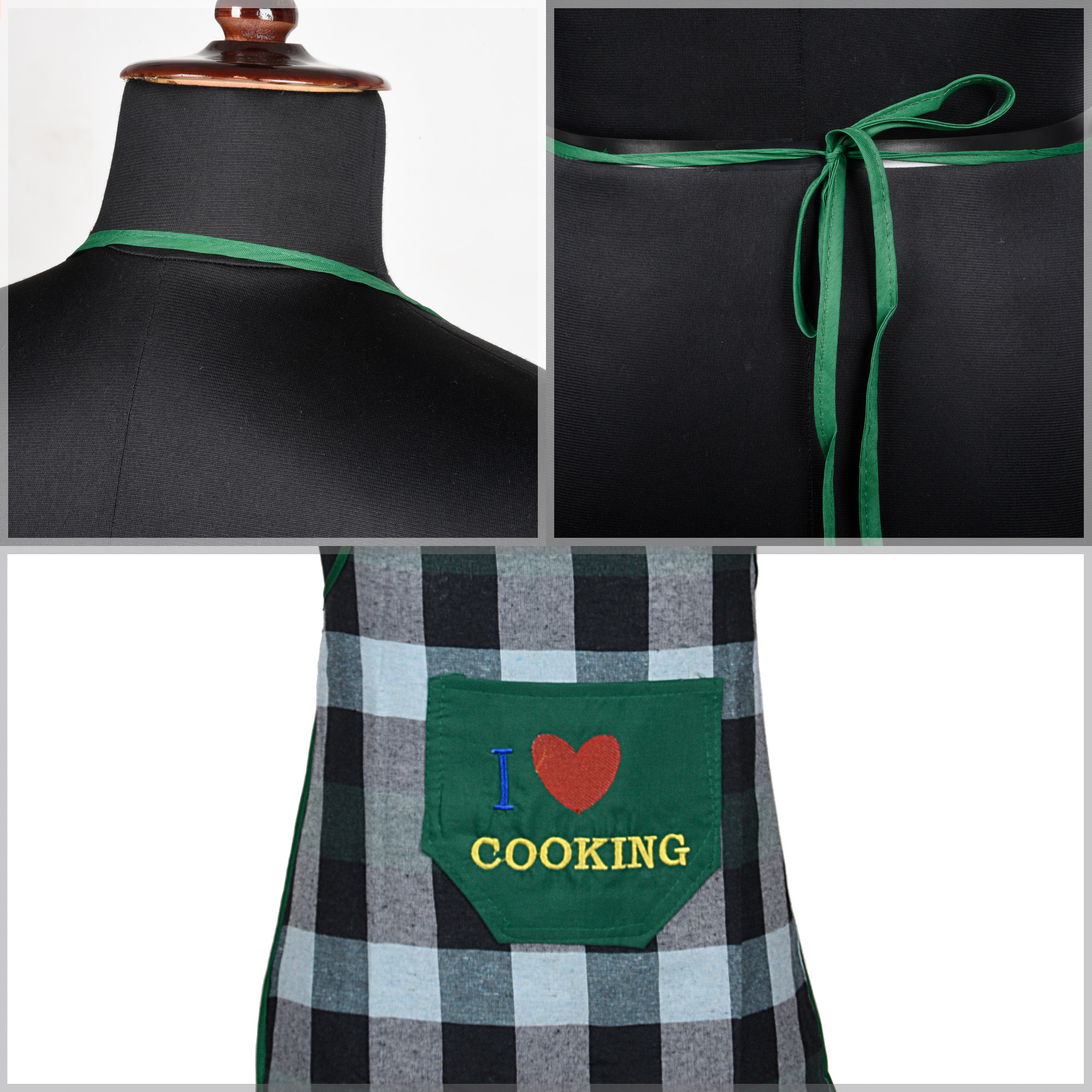 Kuber Industries Kitchen Apron  Kitchen Dress for Women  Waterproof Apron  Apron for Restaurant  Front Pocket  Apron for Chef  Cooking Apron for Men  Bada Check  Green