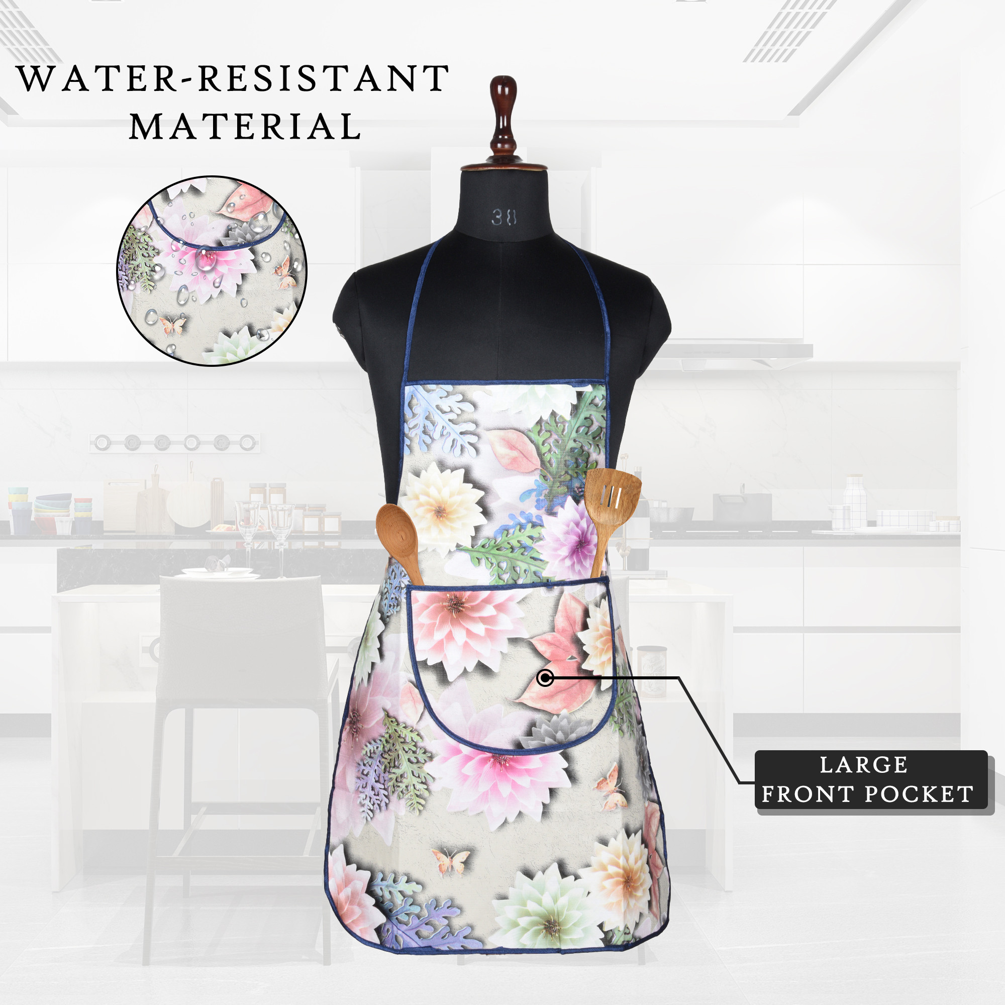 Kuber Industries Kitchen Apron  Kitchen Dress for Women  Waterproof Apron  Apron for Restaurant  Front Pocket  Apron for Chef  Cooking Apron for Men  Sunflower Print  Brown
