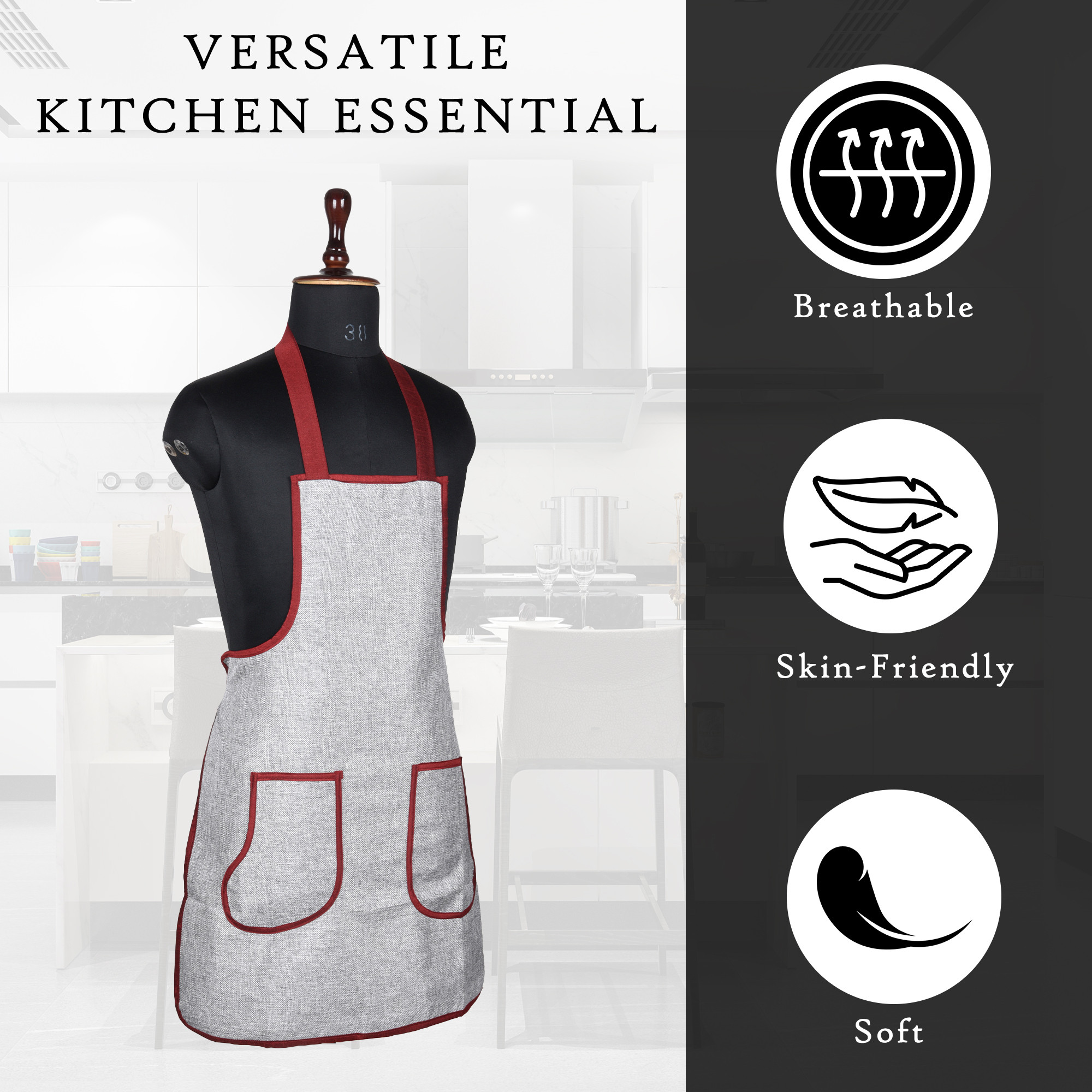 Kuber Industries Kitchen Apron  Water-Resistant Apron  Apron for Restaurant  Kitchen Dress for Women  Chef Apron  Two Pocket  Jute Fabric  Cooking Apron for Men  Silver
