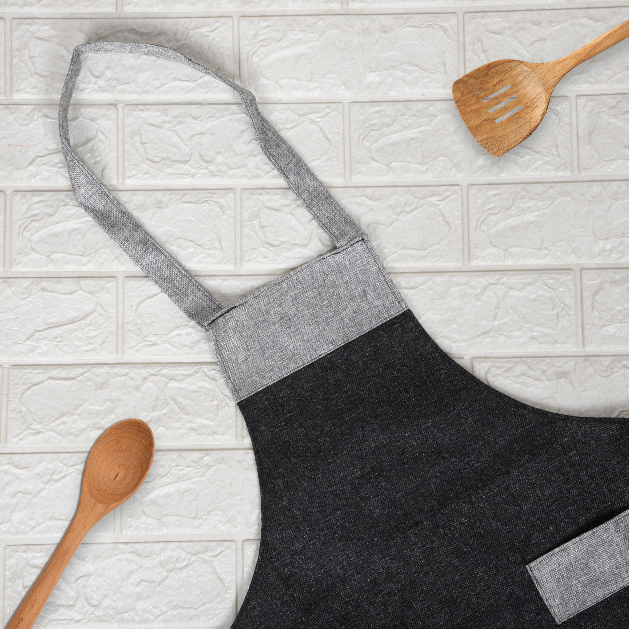 Kuber Industries Kitchen Apron  Water-Resistant Apron  Apron for Restaurant  Kitchen Dress for Women  Chef Apron  Two Pocket  Jute Fabric  Cooking Apron for Men  Grey