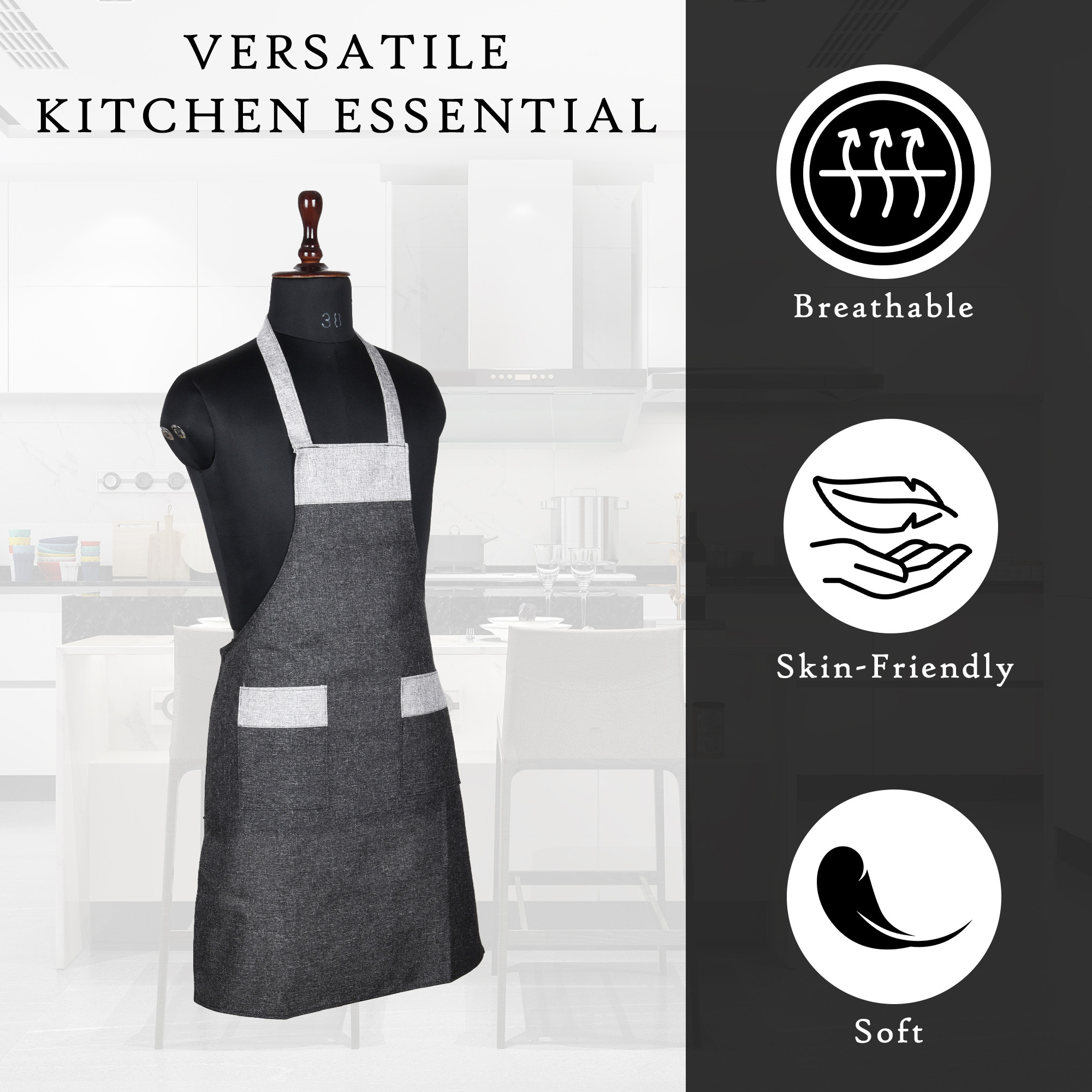 Kuber Industries Kitchen Apron  Water-Resistant Apron  Apron for Restaurant  Kitchen Dress for Women  Chef Apron  Two Pocket  Jute Fabric  Cooking Apron for Men  Grey