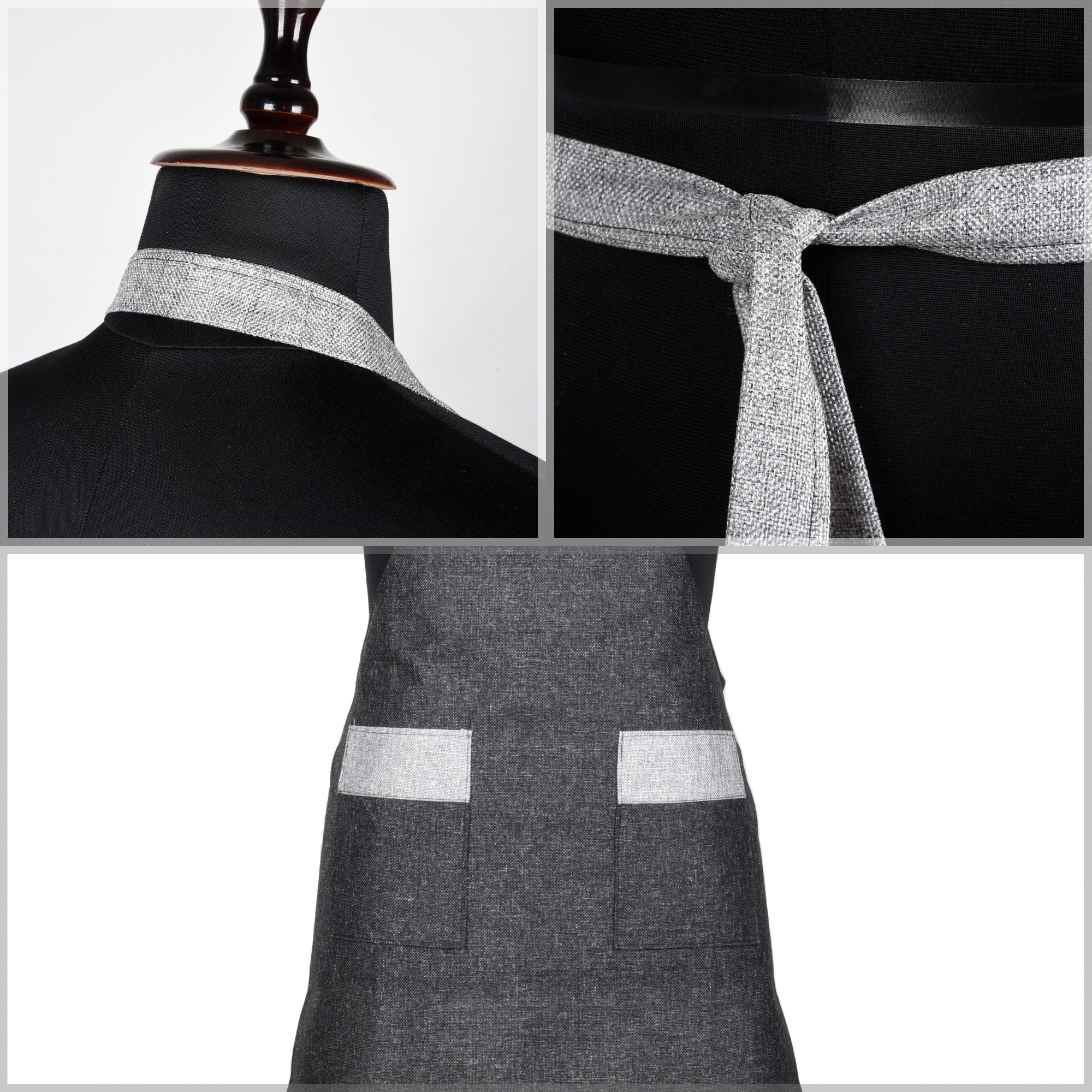 Kuber Industries Kitchen Apron  Water-Resistant Apron  Apron for Restaurant  Kitchen Dress for Women  Chef Apron  Two Pocket  Jute Fabric  Cooking Apron for Men  Grey