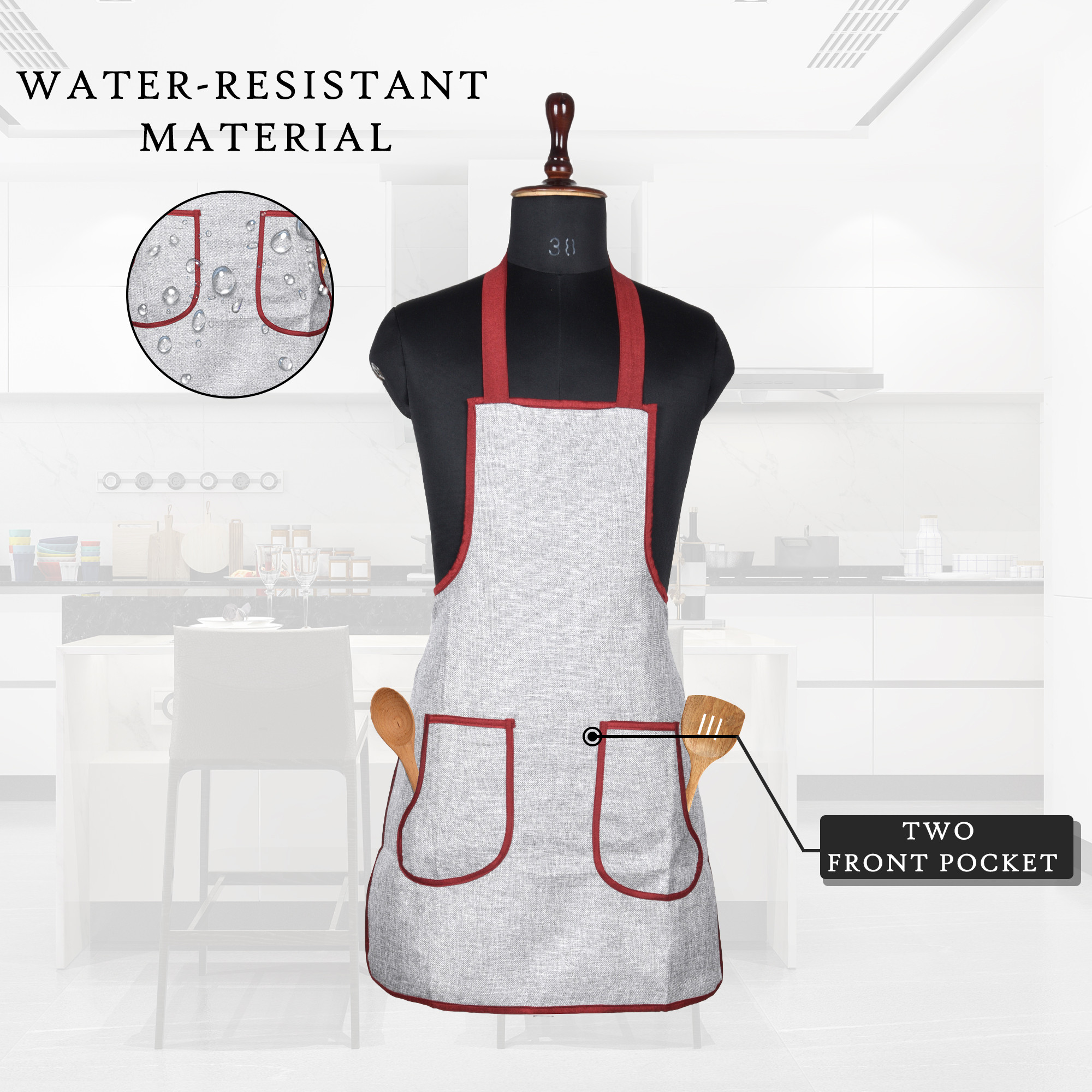 Kuber Industries Kitchen Apron  Water-Resistant Apron  Apron for Restaurant  Kitchen Dress for Women  Chef Apron  Two Pocket  Jute Fabric  Cooking Apron for Men  Silver