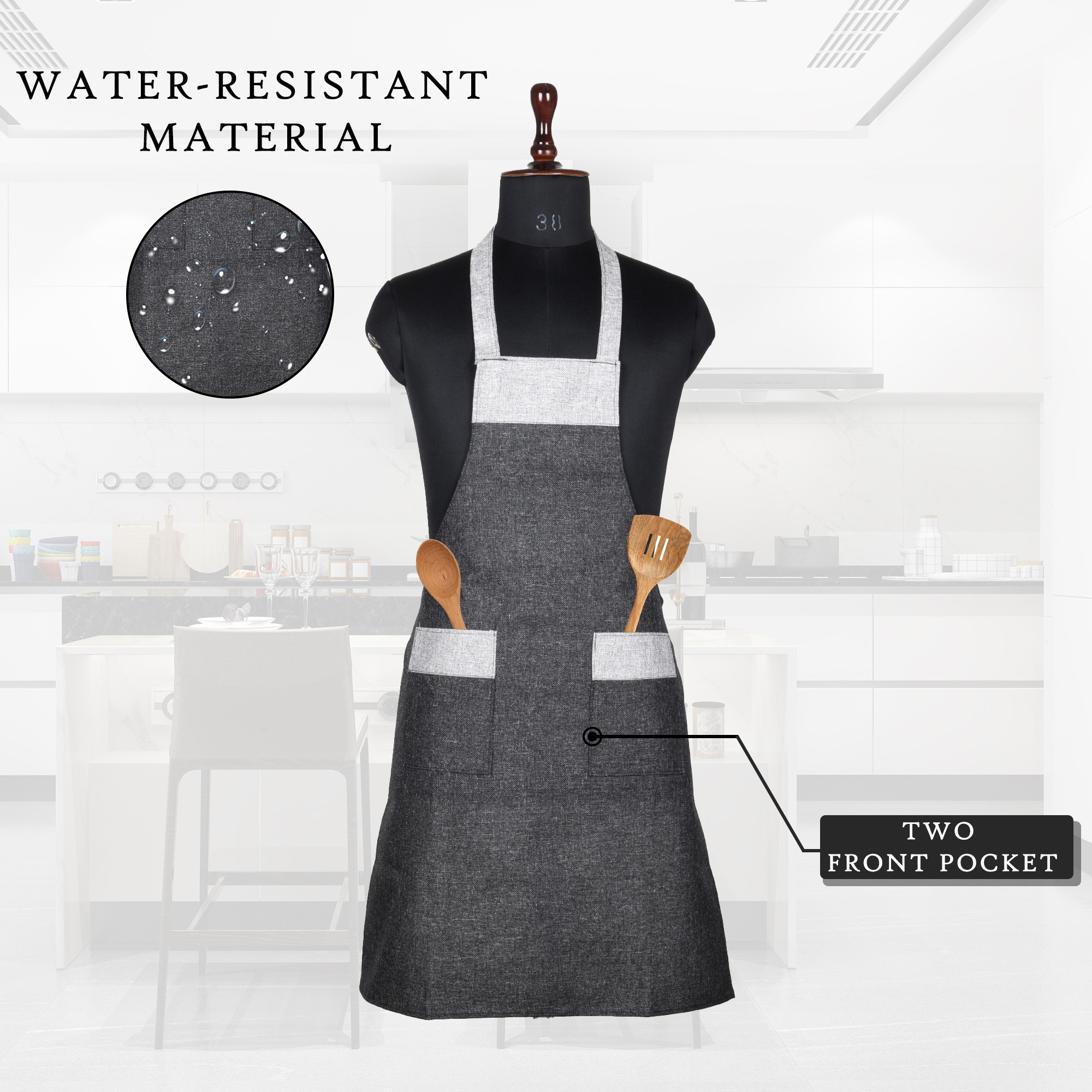 Kuber Industries Kitchen Apron  Water-Resistant Apron  Apron for Restaurant  Kitchen Dress for Women  Chef Apron  Two Pocket  Jute Fabric  Cooking Apron for Men  Grey