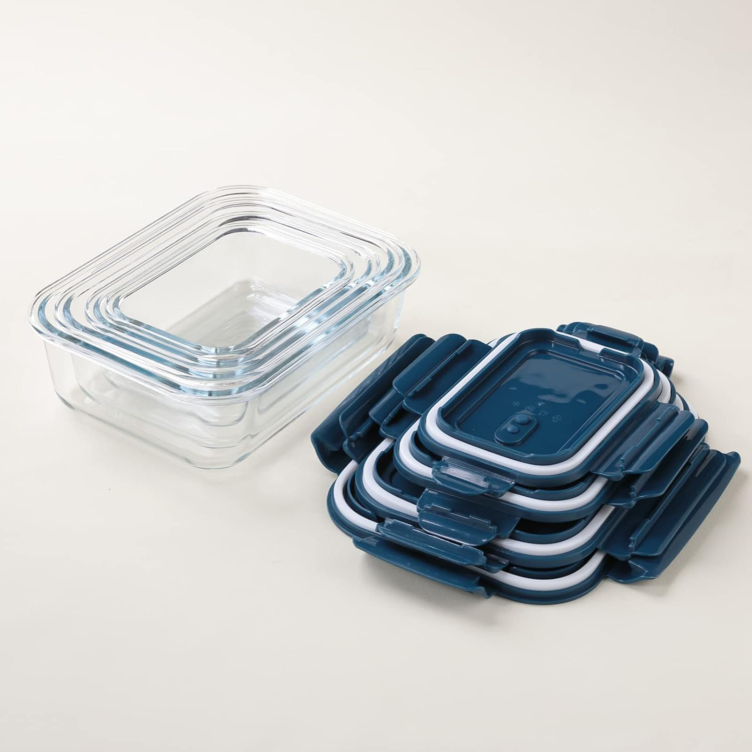 Kuber Industries Kitchen Containers | Air Tight Containers for Storage | Microwave & Freezer Safe Box | Kitchen Organizer With Lid | Rectangular Contaniner | JINGDA014 | Set of 4 | Blue